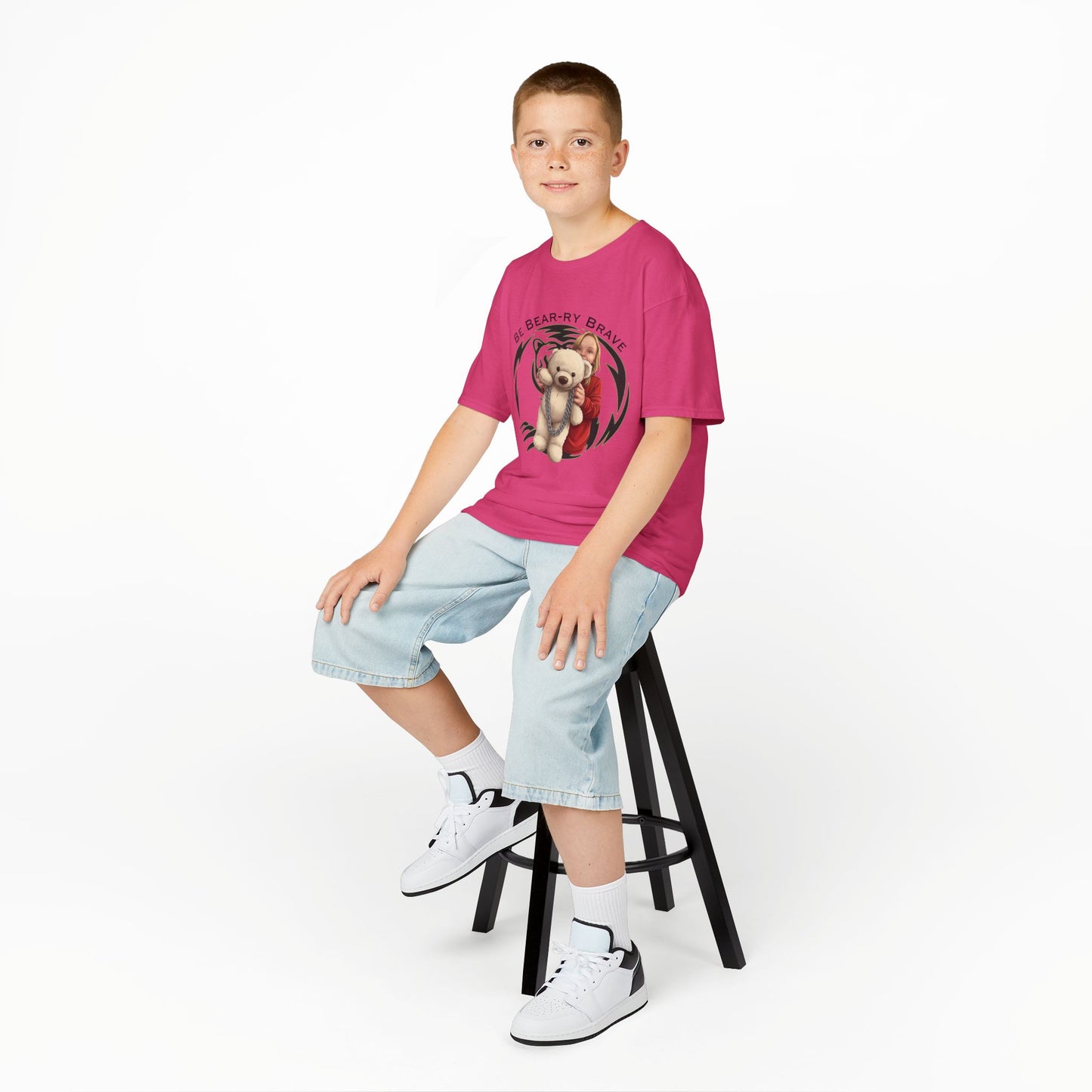 Be Bear-ry Brave Kids T-Shirt — Custom Photo-to-Cartoon Brave Bear Tee