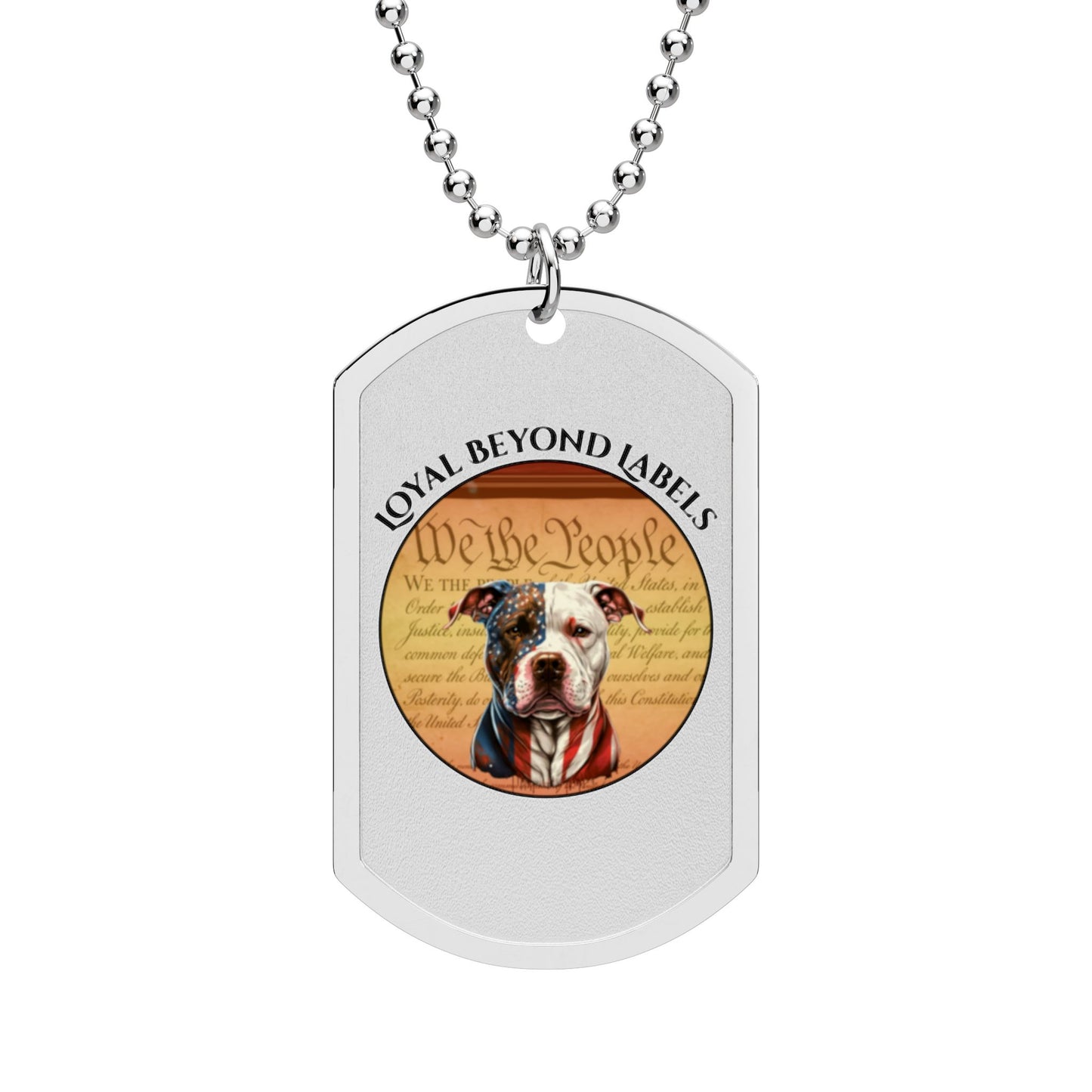 Patriotic Pitbull Dog Tag Necklace — "We the People" Bully and Brave style