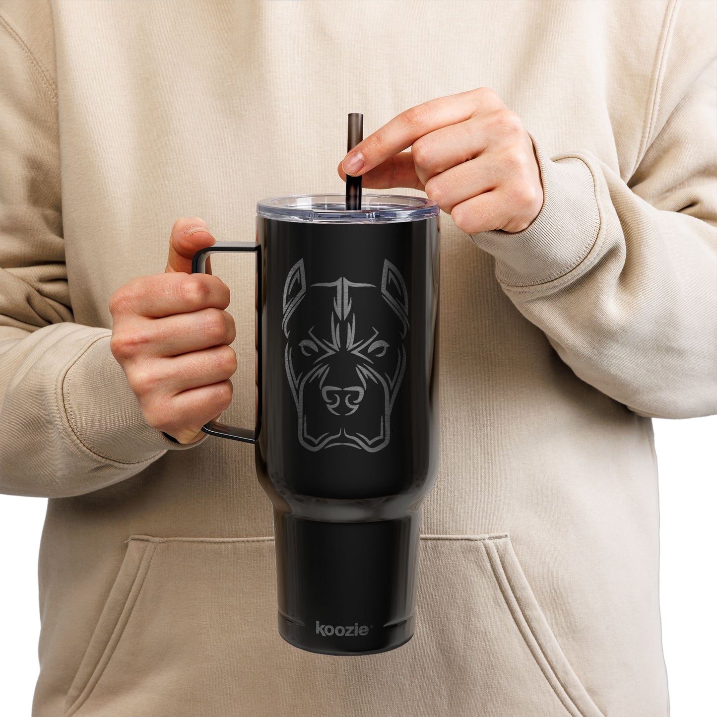40oz Engraved Pitbull Tumbler with Lid — 'Bully and Brave'