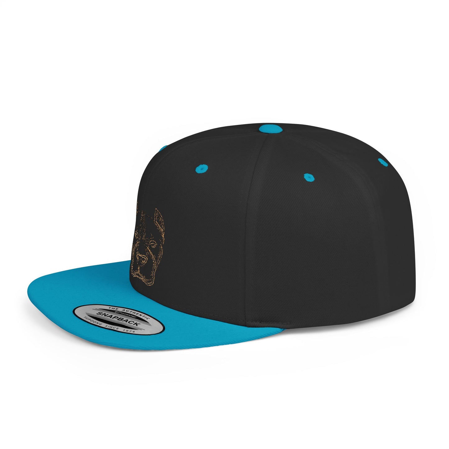 Pitbull Outline Flat Bill Snapback Hat — Minimal Embroidered Dog Face Cap