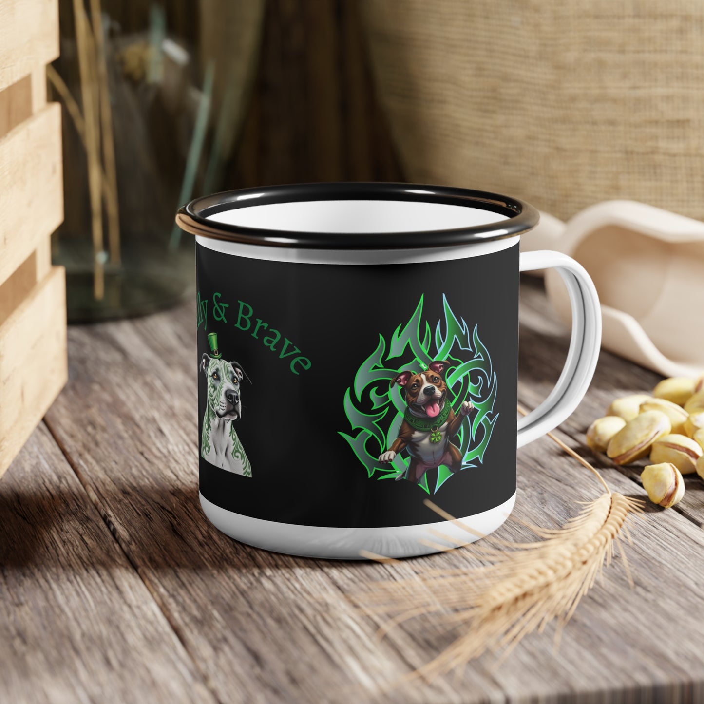Bully & Brave Pit Bull Enamel Camp Cup — St. Patrick’s Day Camping Mug