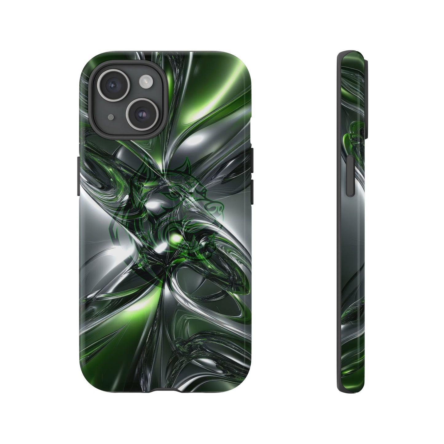 Green Metallic Abstract Tough Phone Case — Rugged Protective Phone Cover