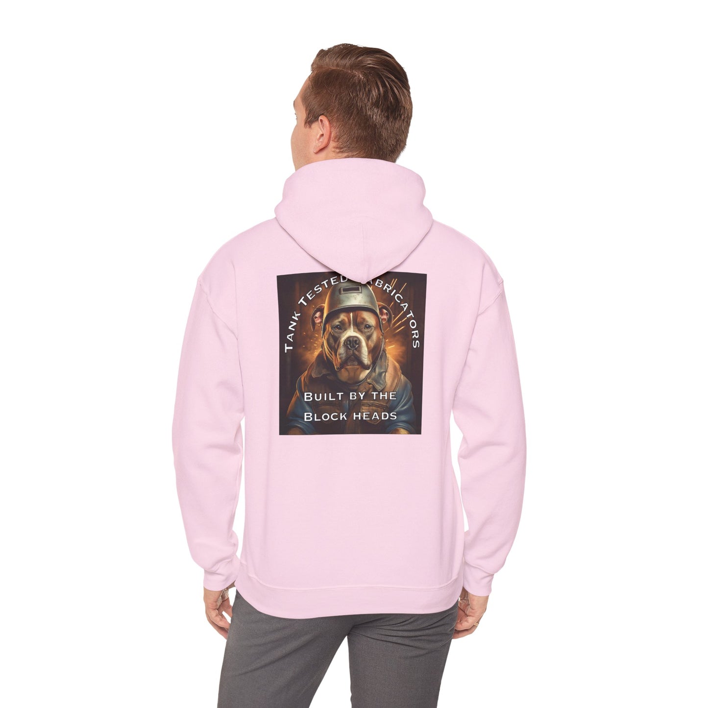 Molten Metal Hoodie — Vintage Pitbull Welder Graphic Sweatshirt ("Built by the Block Heads")
