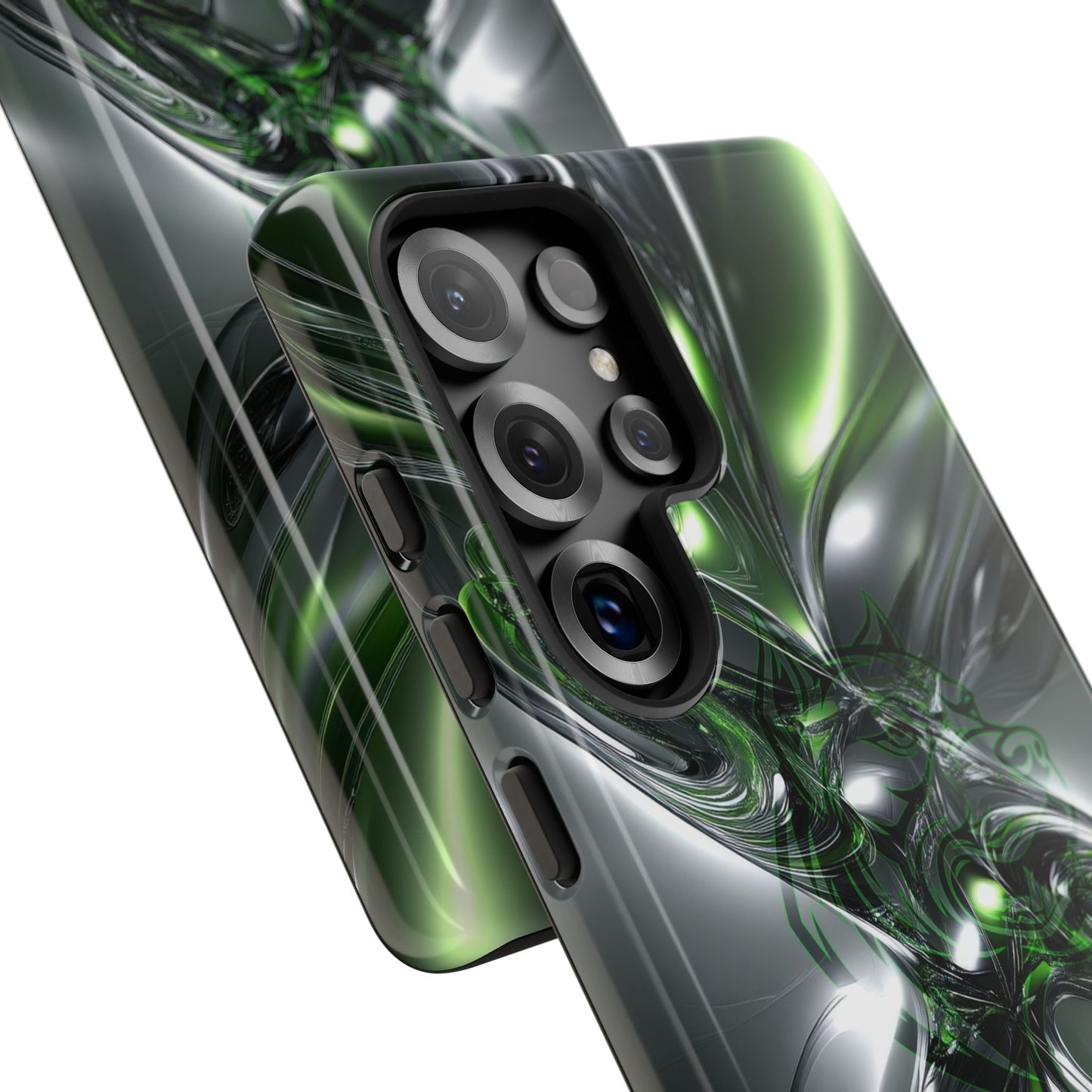 Green Metallic Abstract Tough Phone Case — Rugged Protective Phone Cover