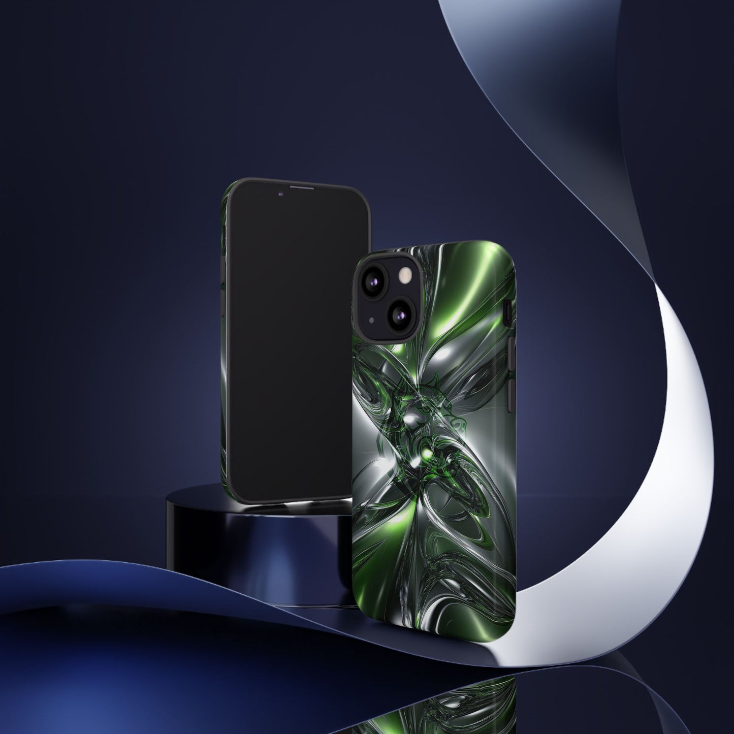 Green Metallic Abstract Tough Phone Case — Rugged Protective Phone Cover
