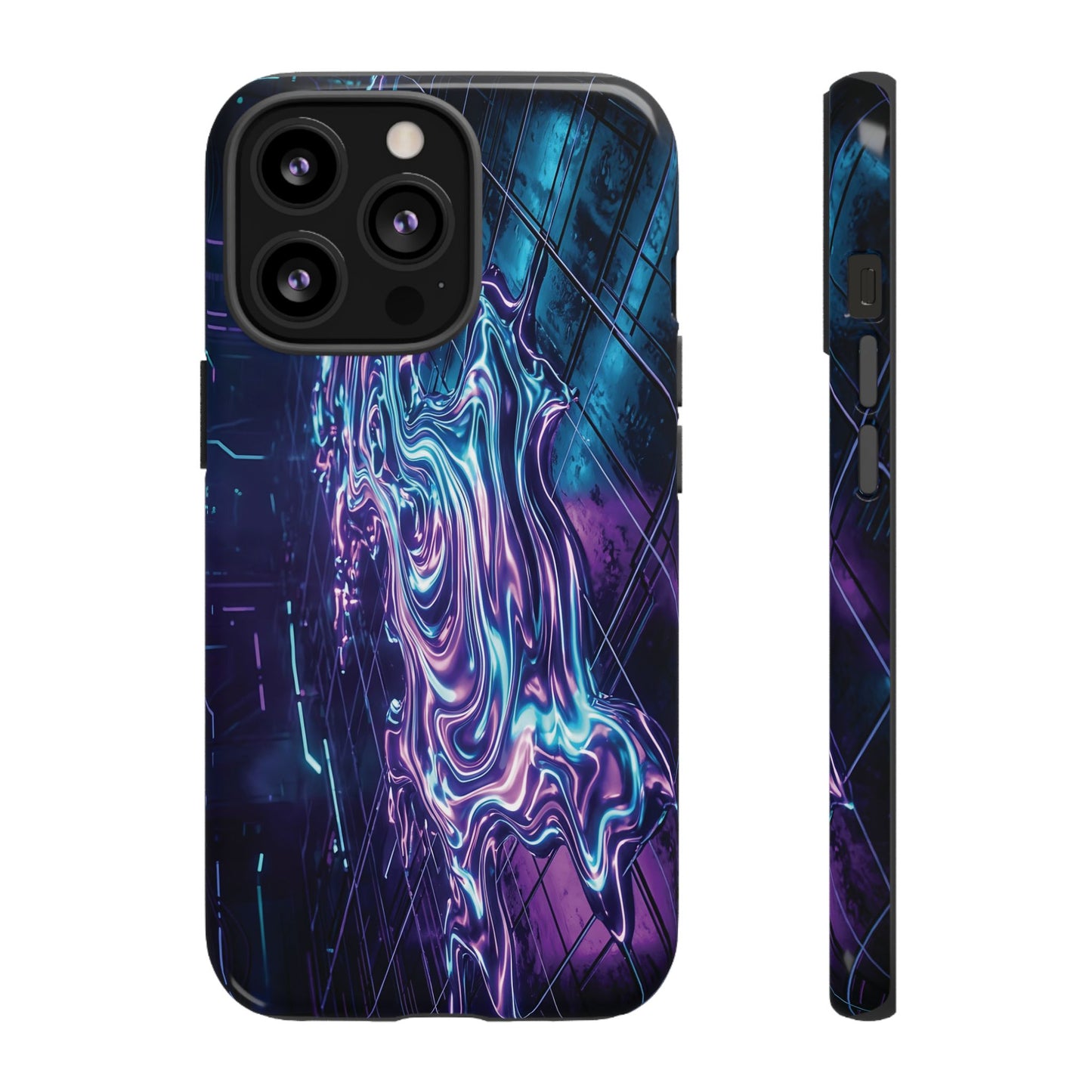 Galaxy Resin Water Tough Case — Neon Purple Blue Abstract Phone Cover