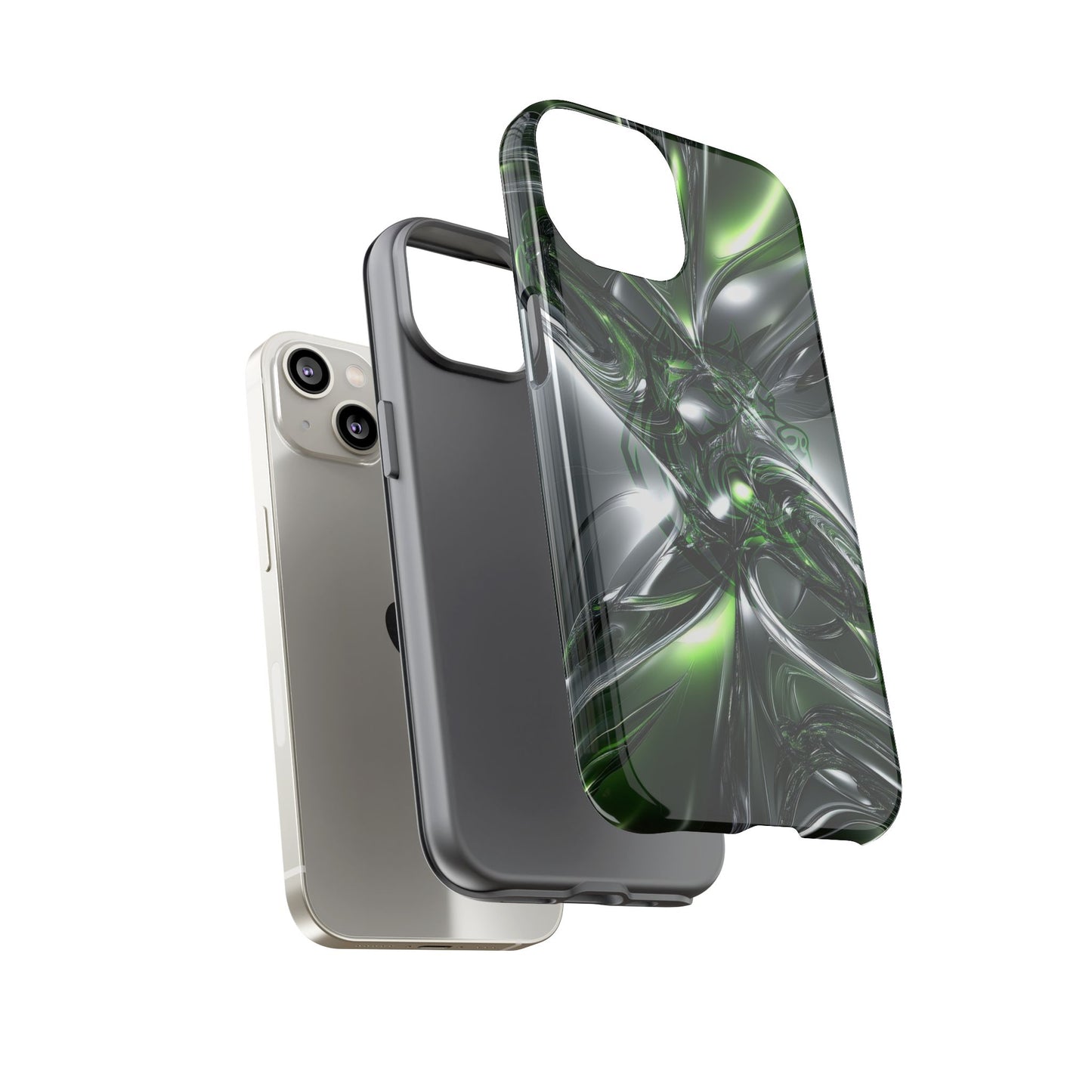 Green Metallic Abstract Tough Phone Case — Rugged Protective Phone Cover