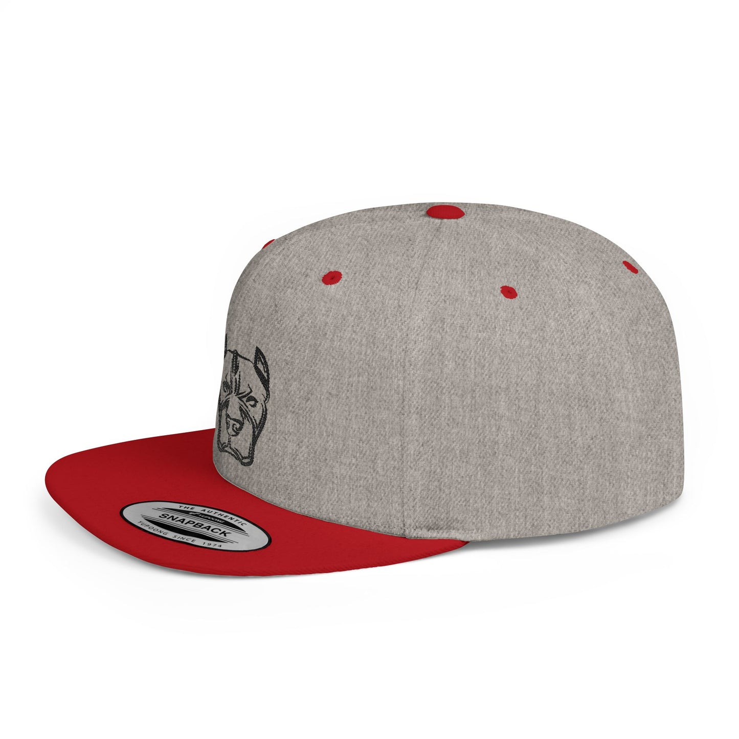 Pitbull Embroidered Flat Bill Snapback Hat — Minimal Dog Face Cap for Pet Lovers