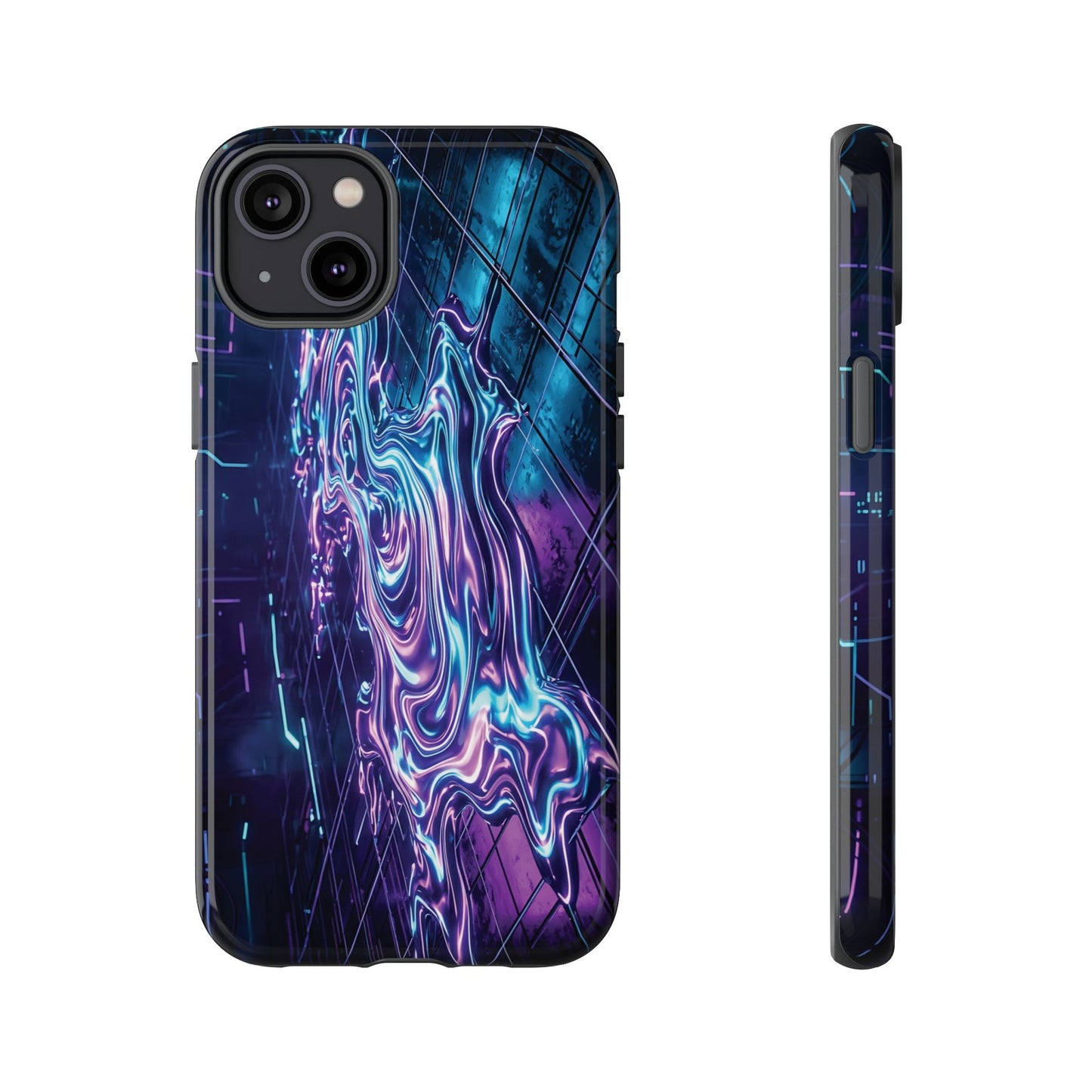 Galaxy Resin Water Tough Case — Neon Purple Blue Abstract Phone Cover