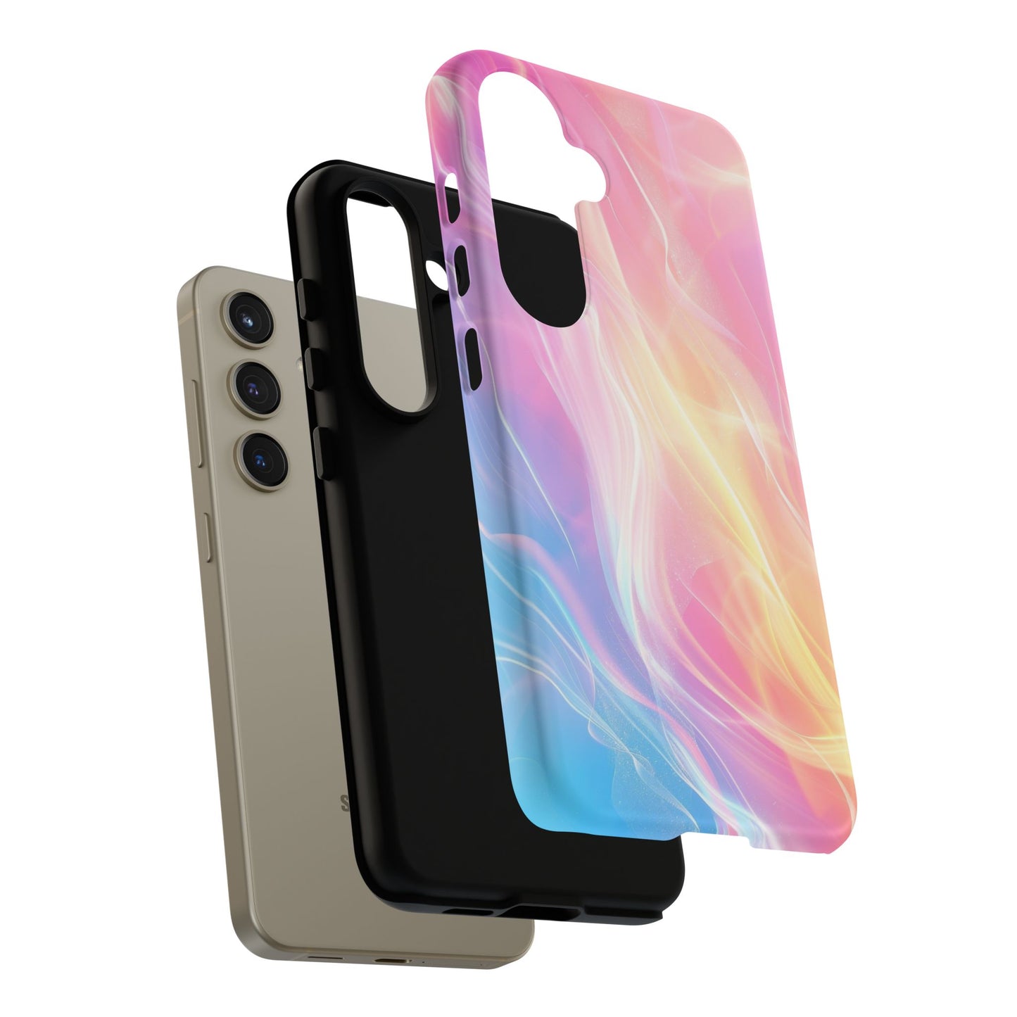 Pastel Marble Tough Phone Case — Protective iPhone Cover with Pink Blue Gradient Swirl