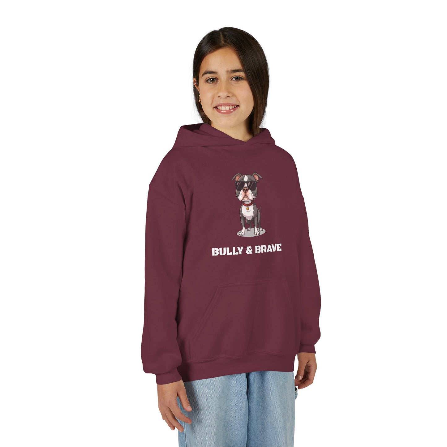 Youth Hoodie — "Bully & Brave" Pitbull Puppy Graphic