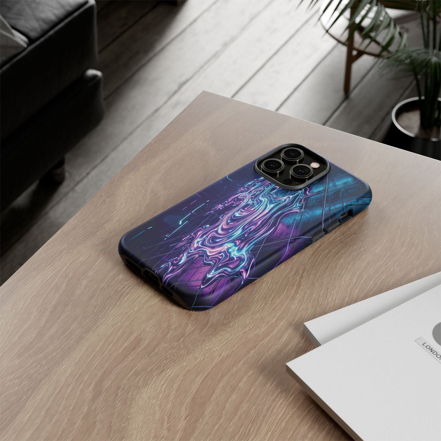 Galaxy Resin Water Tough Case — Neon Purple Blue Abstract Phone Cover