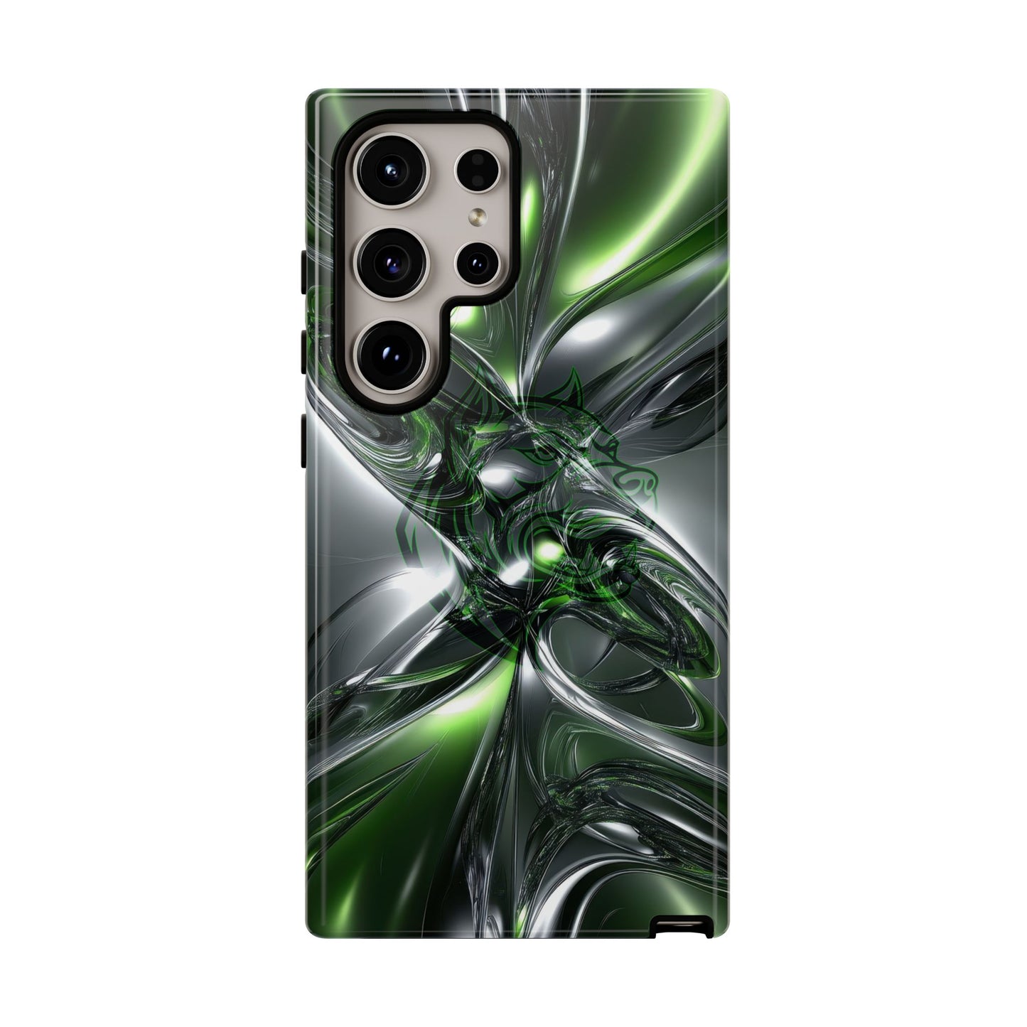 Green Metallic Abstract Tough Phone Case — Rugged Protective Phone Cover