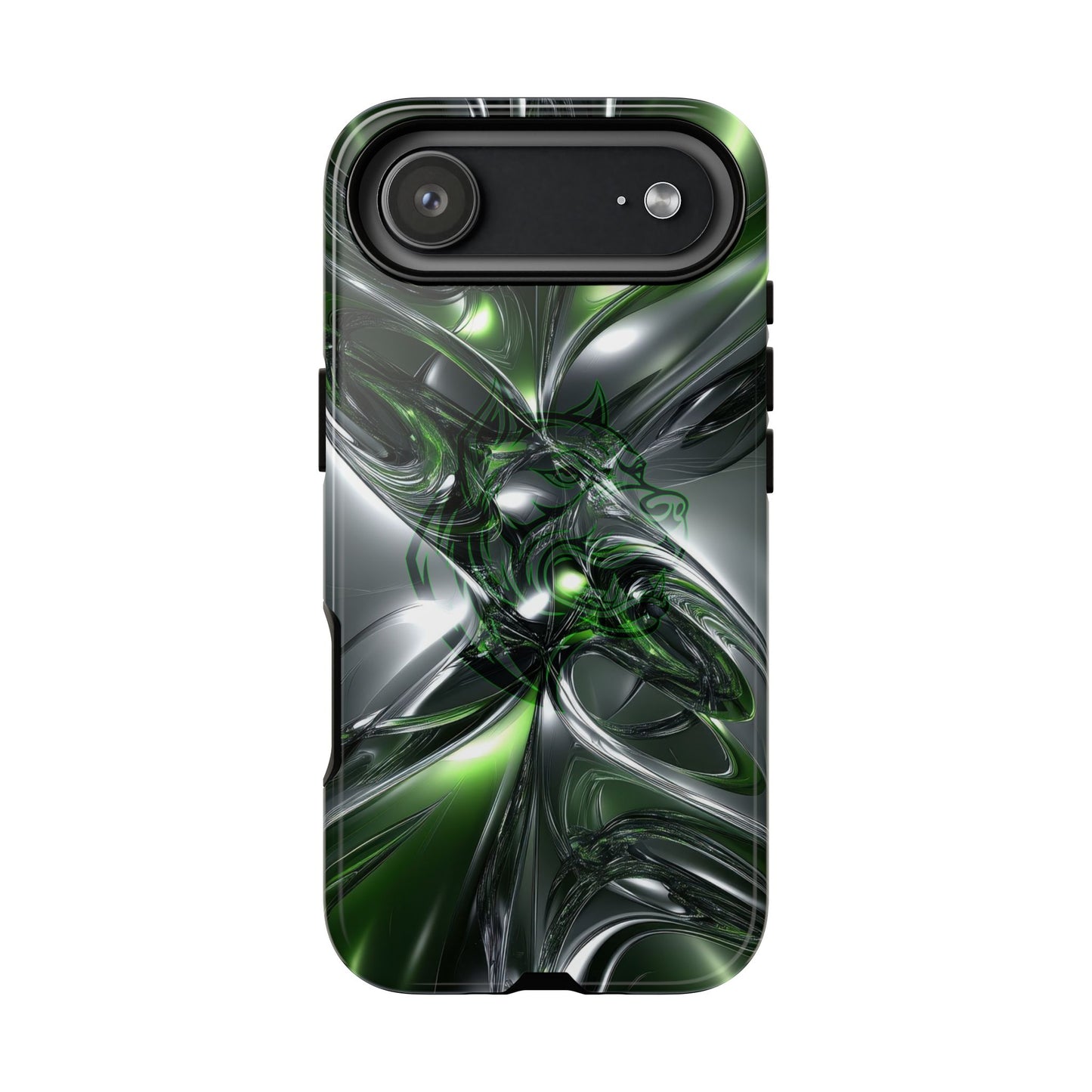 Green Metallic Abstract Tough Phone Case — Rugged Protective Phone Cover