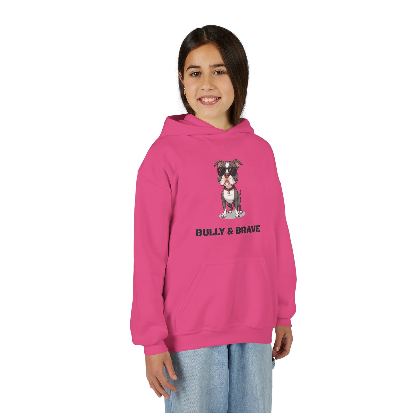 Youth Hoodie — "Bully & Brave" Pitbull Puppy Graphic