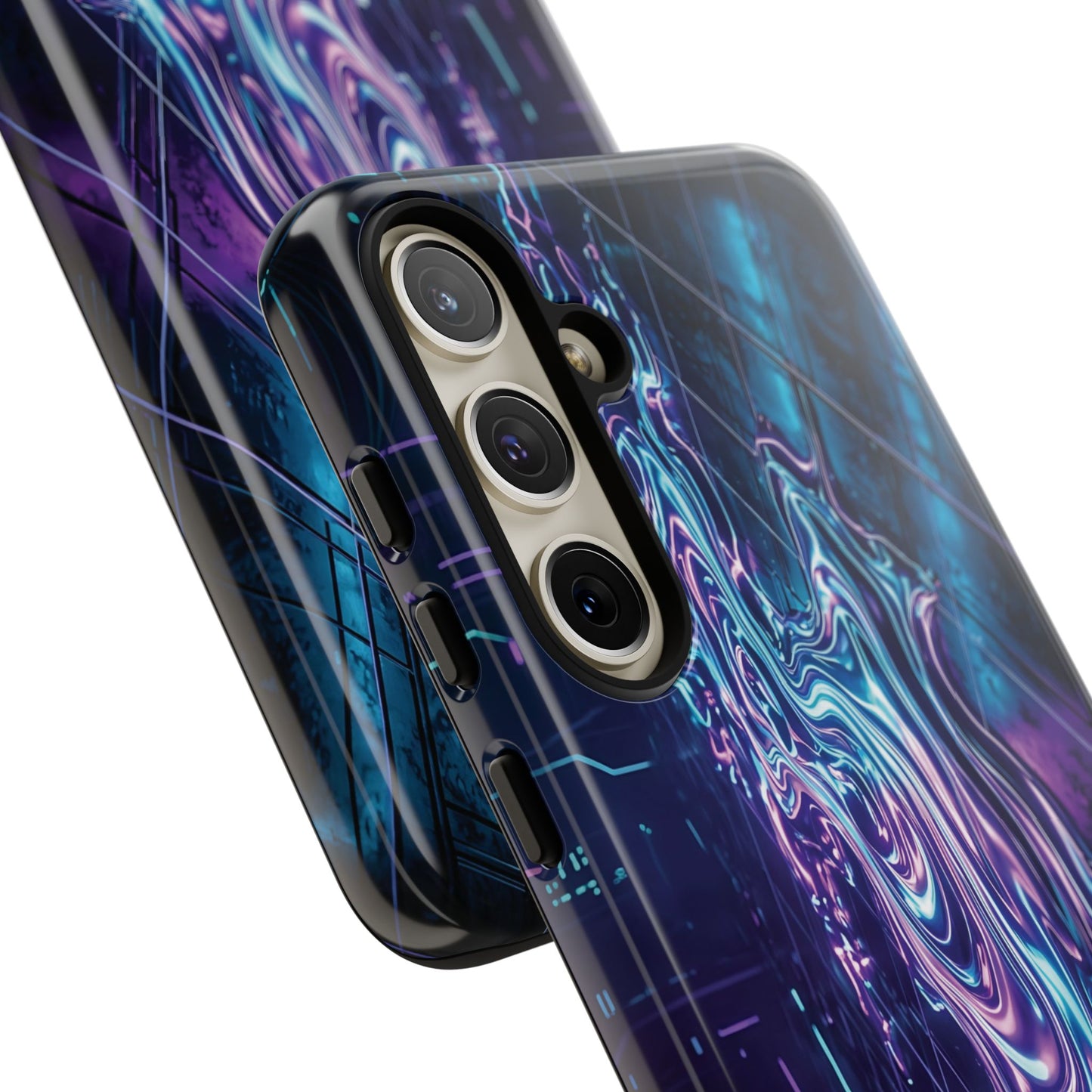 Galaxy Resin Water Tough Case — Neon Purple Blue Abstract Phone Cover