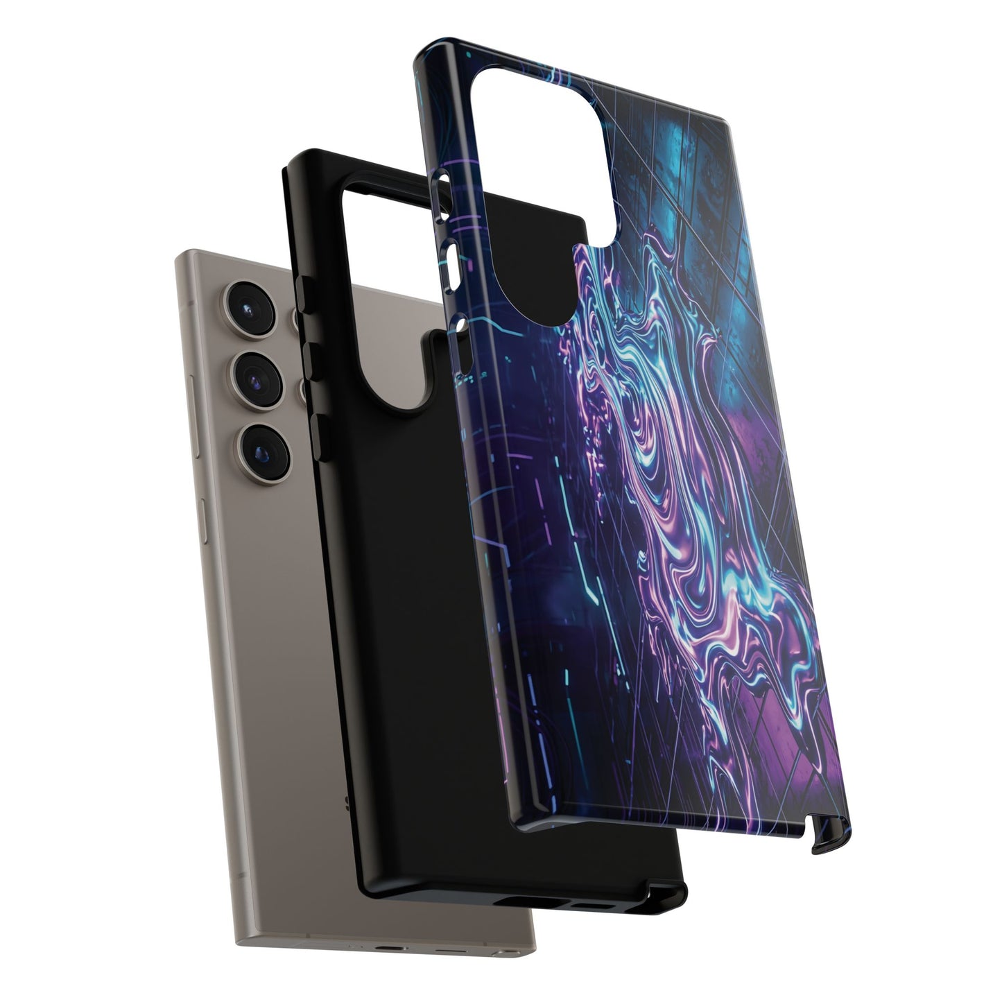 Galaxy Resin Water Tough Case — Neon Purple Blue Abstract Phone Cover