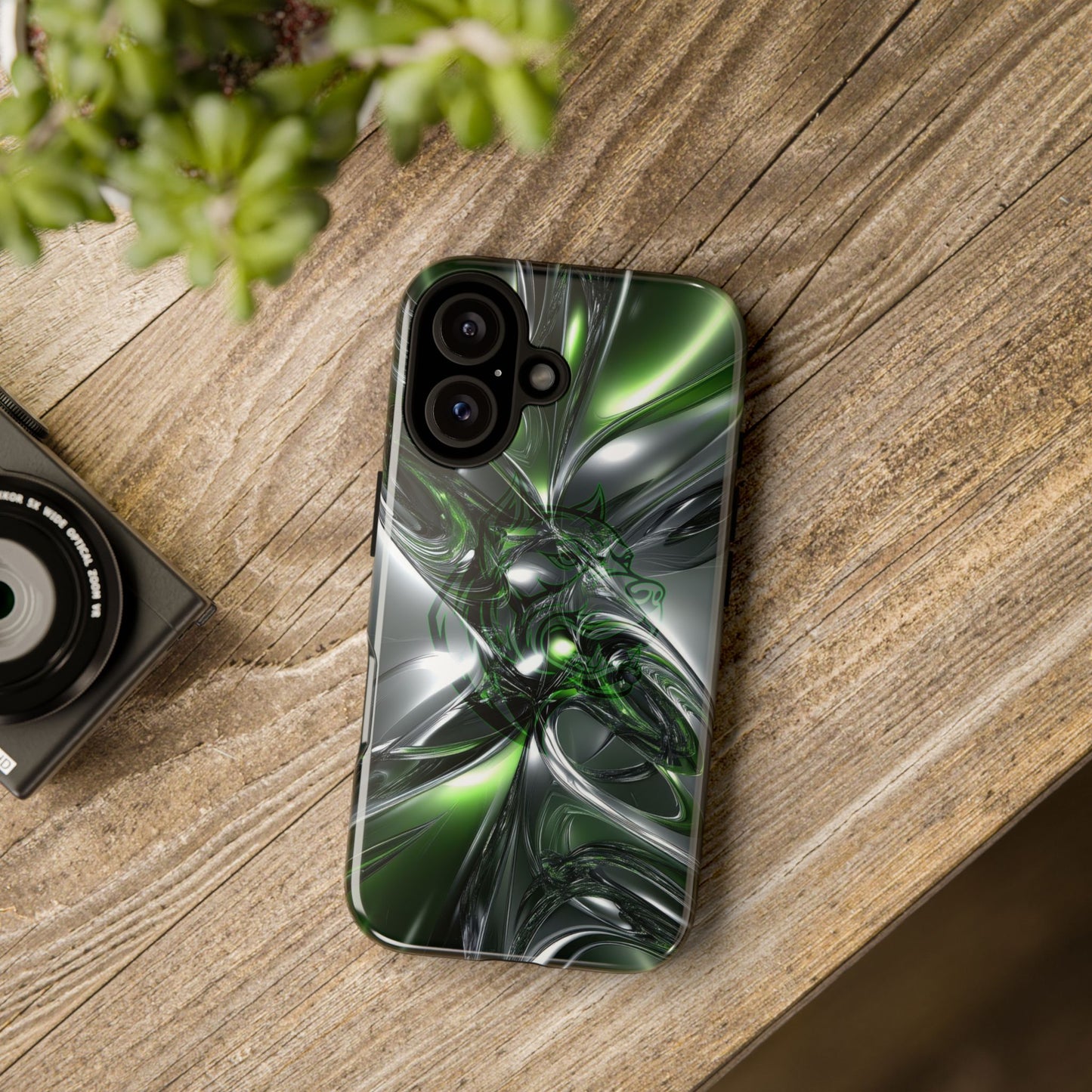 Green Metallic Abstract Tough Phone Case — Rugged Protective Phone Cover