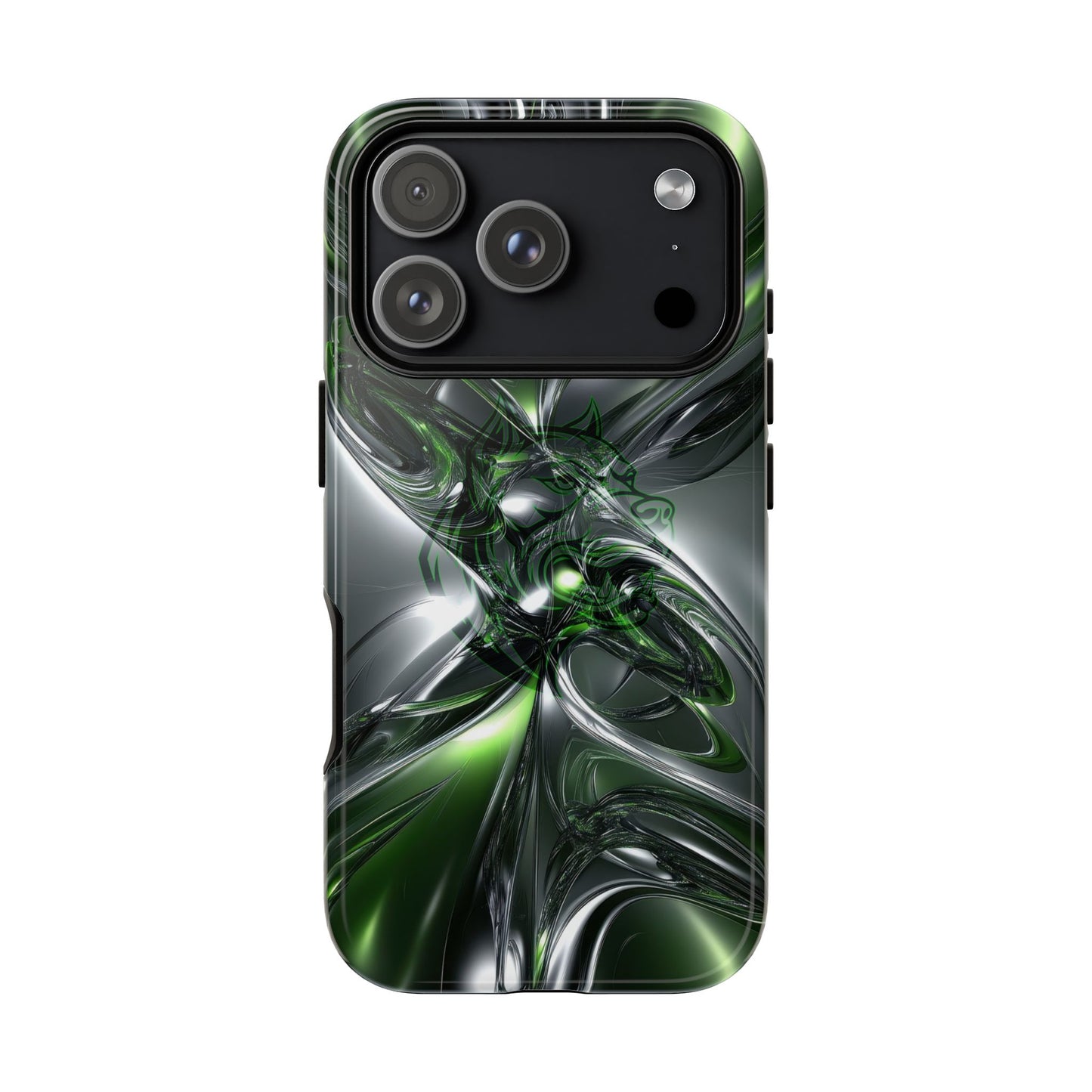 Green Metallic Abstract Tough Phone Case — Rugged Protective Phone Cover