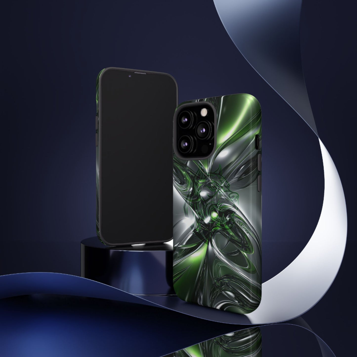 Green Metallic Abstract Tough Phone Case — Rugged Protective Phone Cover
