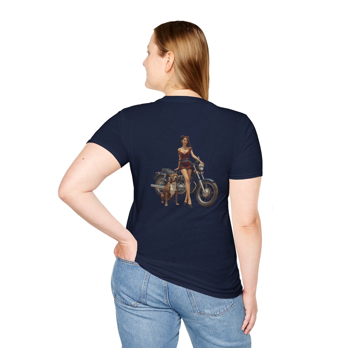 Motorcycle Pin-Up T-Shirt — Retro Biker Girl Graphic Tee