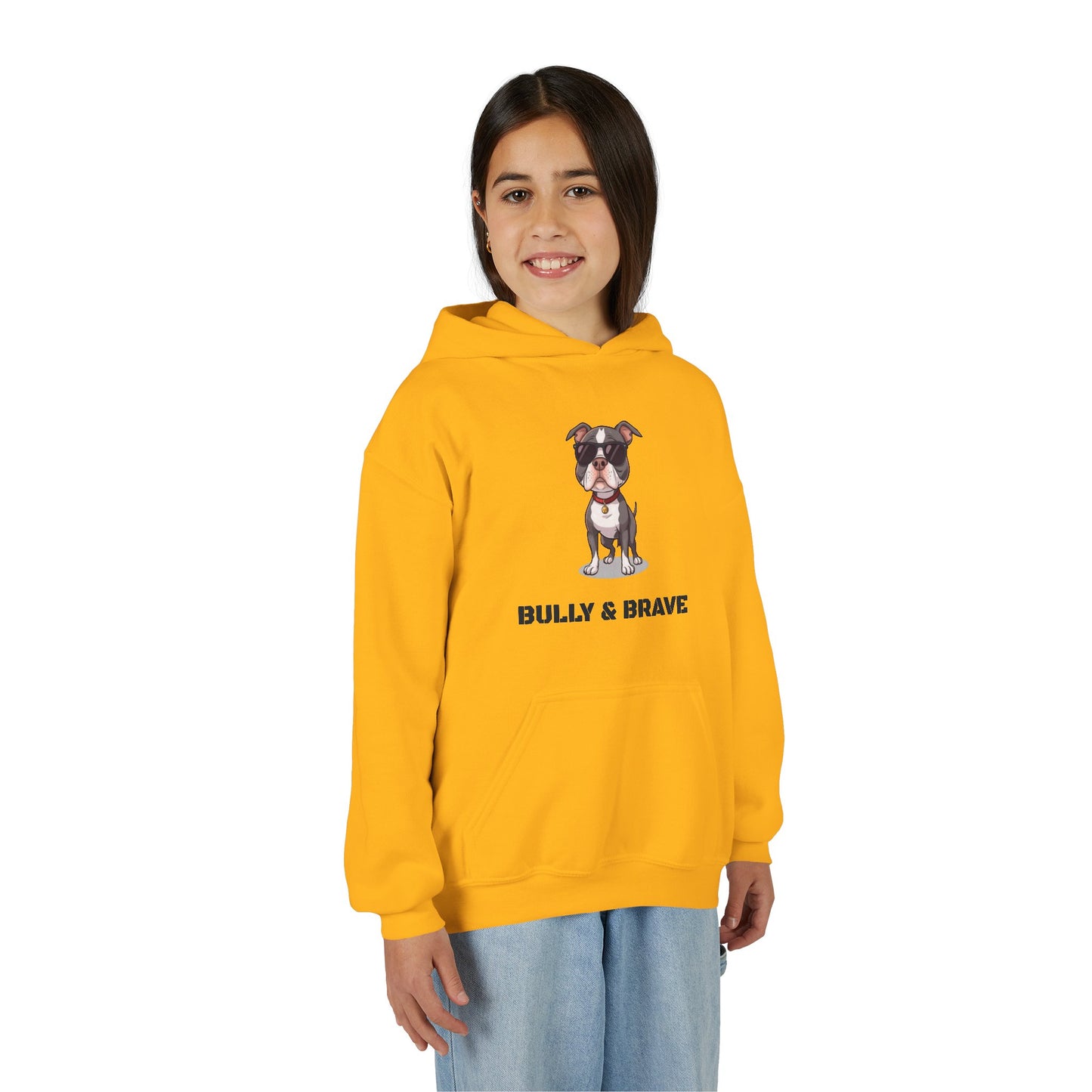 Youth Hoodie — "Bully & Brave" Pitbull Puppy Graphic
