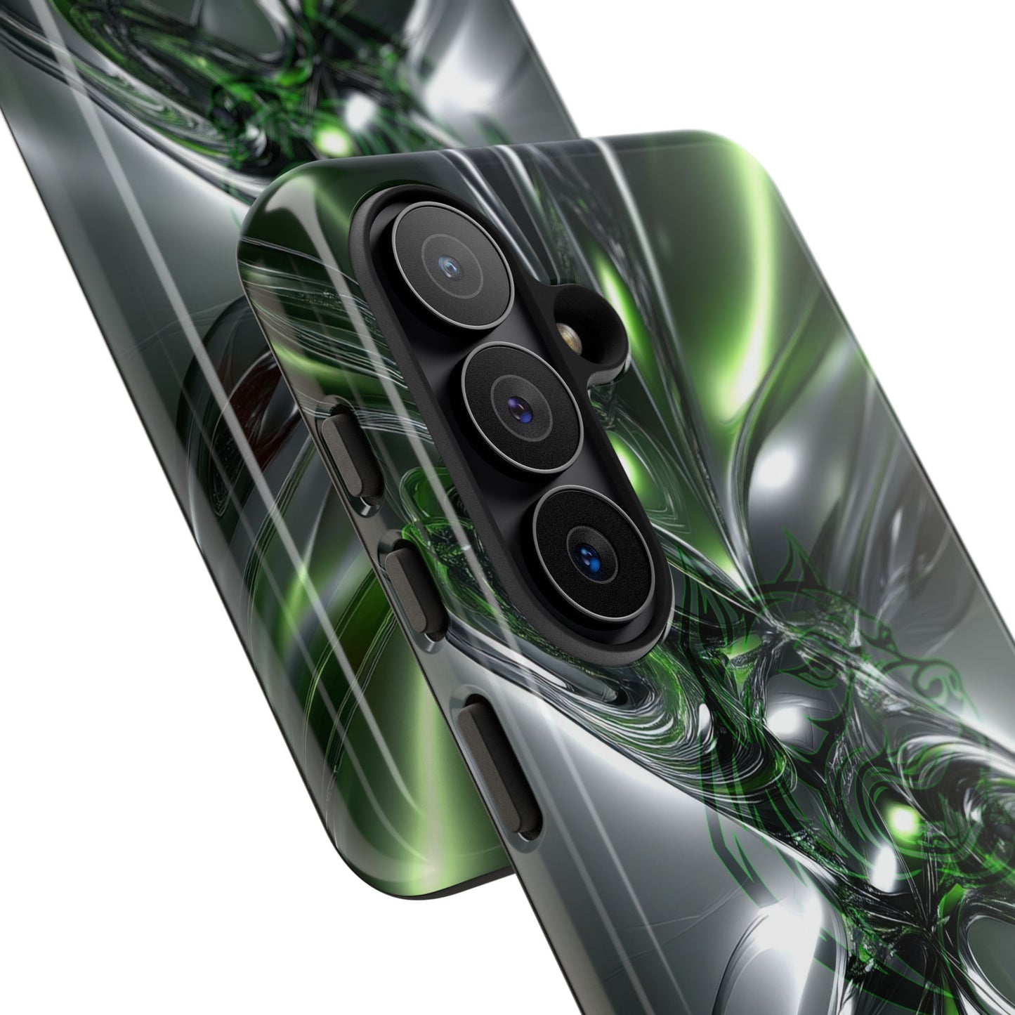 Green Metallic Abstract Tough Phone Case — Rugged Protective Phone Cover