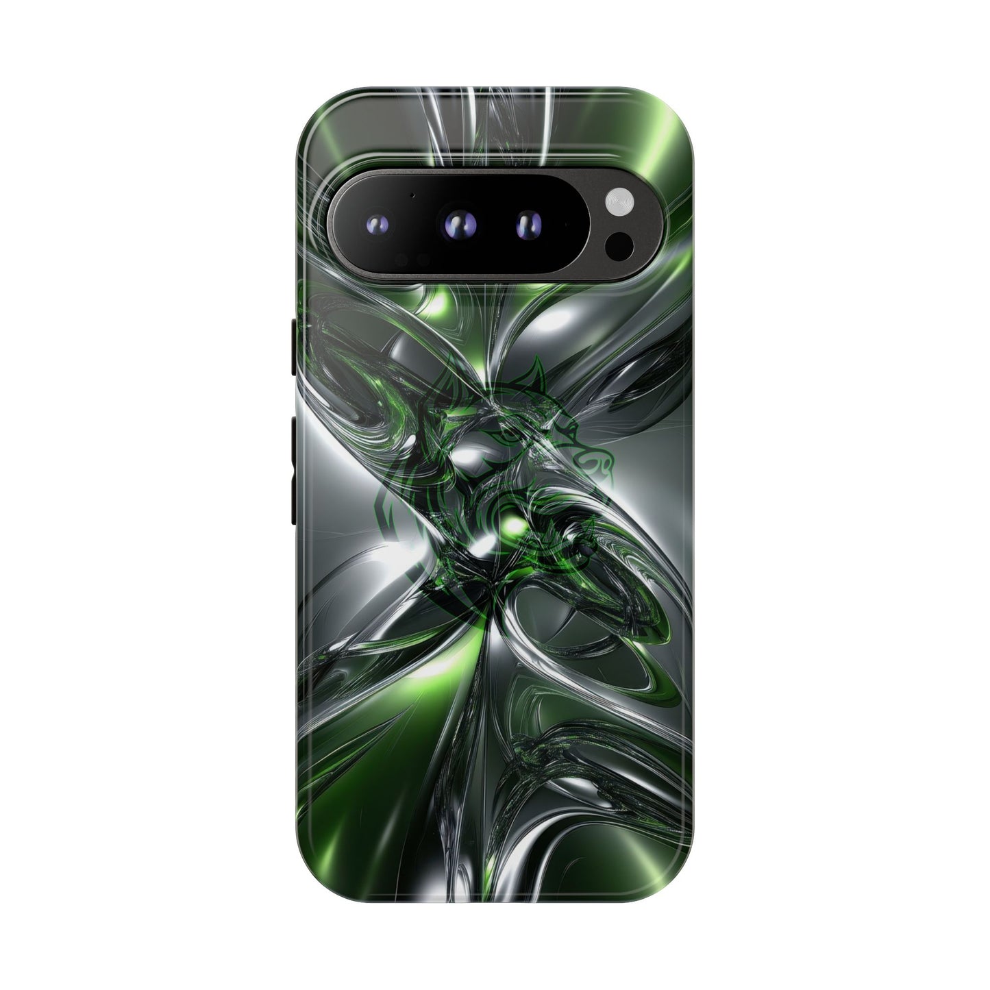 Green Metallic Abstract Tough Phone Case — Rugged Protective Phone Cover