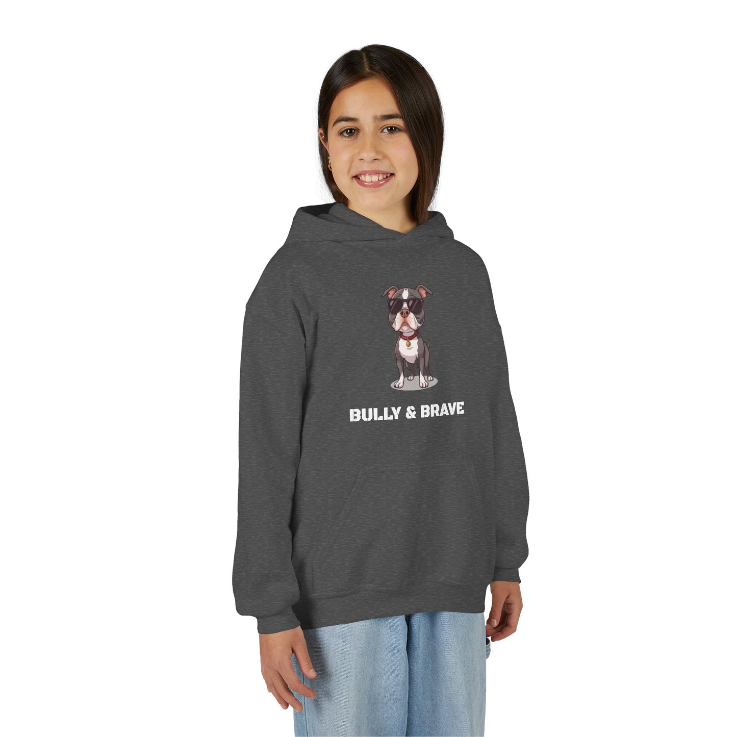 Youth Hoodie — "Bully & Brave" Pitbull Puppy Graphic