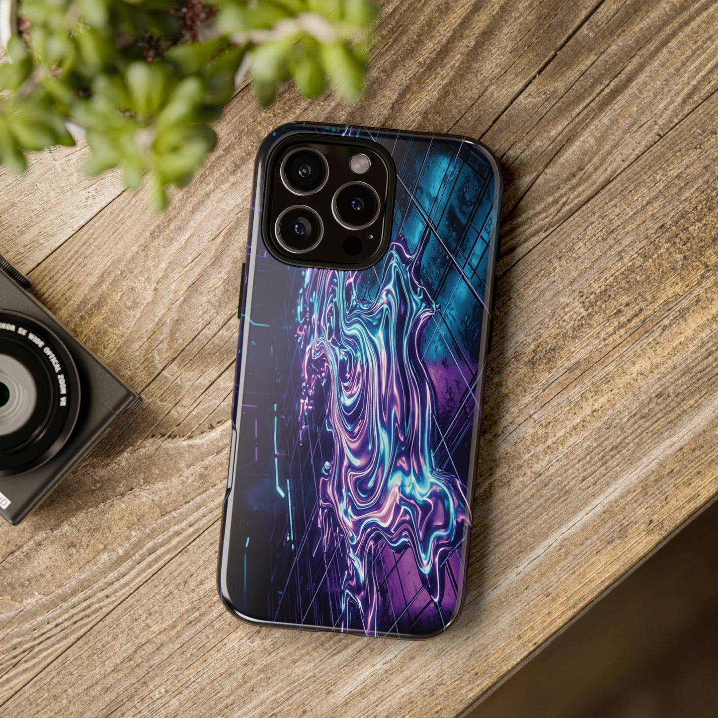 Galaxy Resin Water Tough Case — Neon Purple Blue Abstract Phone Cover