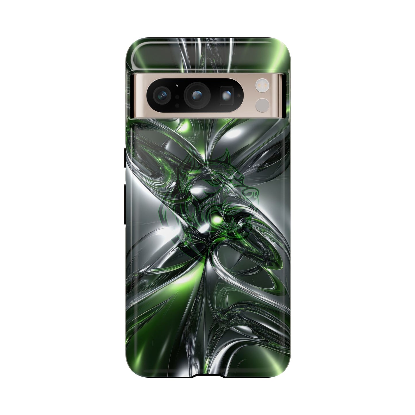 Green Metallic Abstract Tough Phone Case — Rugged Protective Phone Cover