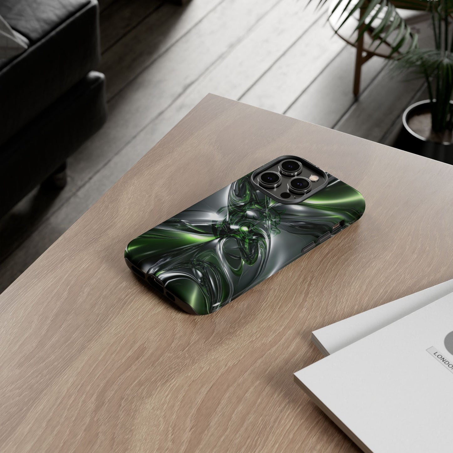 Green Metallic Abstract Tough Phone Case — Rugged Protective Phone Cover