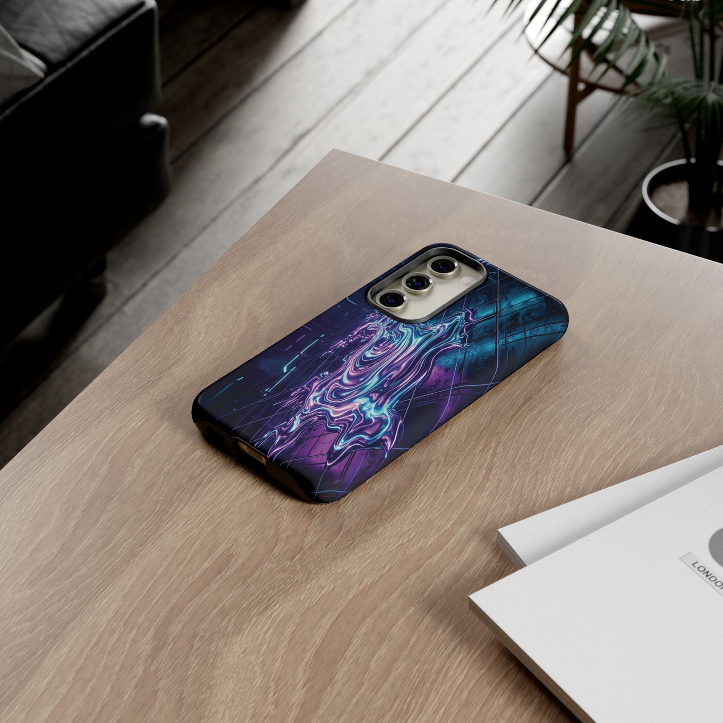 Galaxy Resin Water Tough Case — Neon Purple Blue Abstract Phone Cover