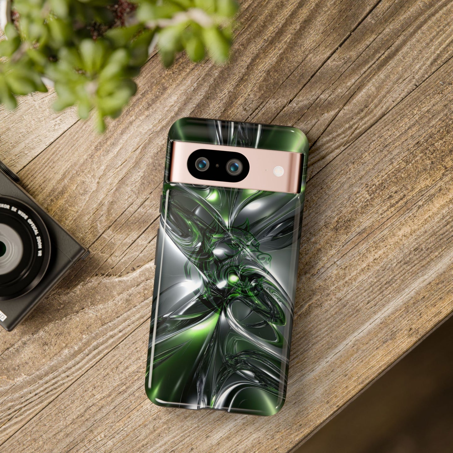 Green Metallic Abstract Tough Phone Case — Rugged Protective Phone Cover