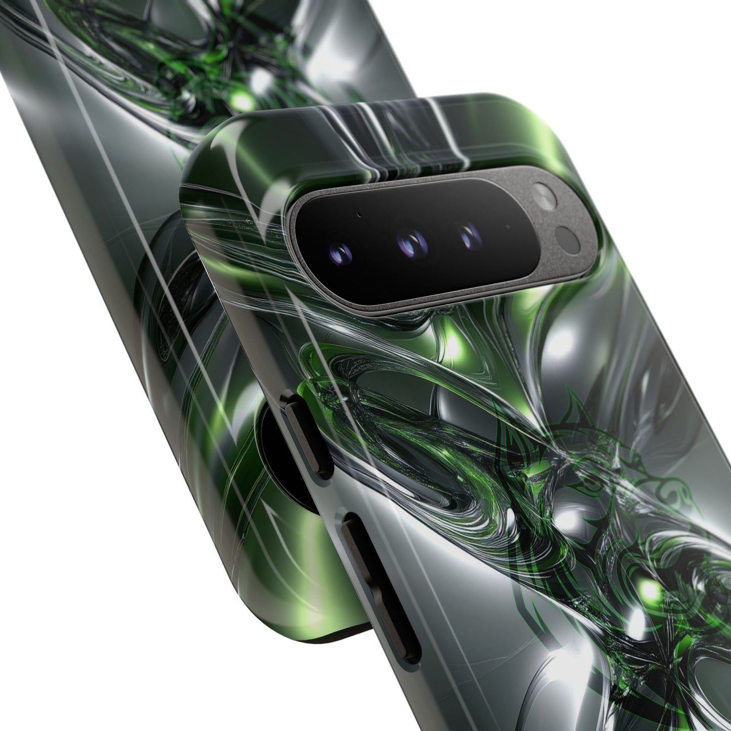 Green Metallic Abstract Tough Phone Case — Rugged Protective Phone Cover