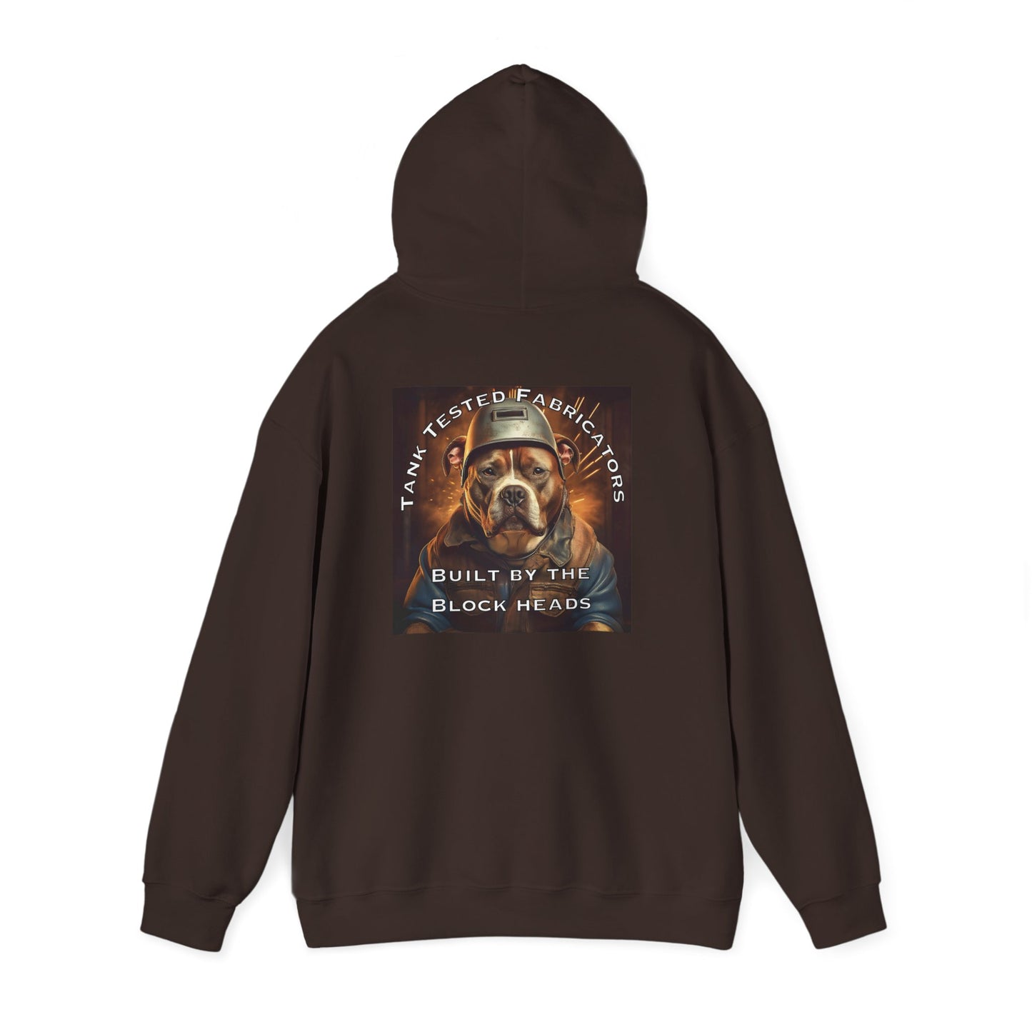 Molten Metal Hoodie — Vintage Pitbull Welder Graphic Sweatshirt ("Built by the Block Heads")