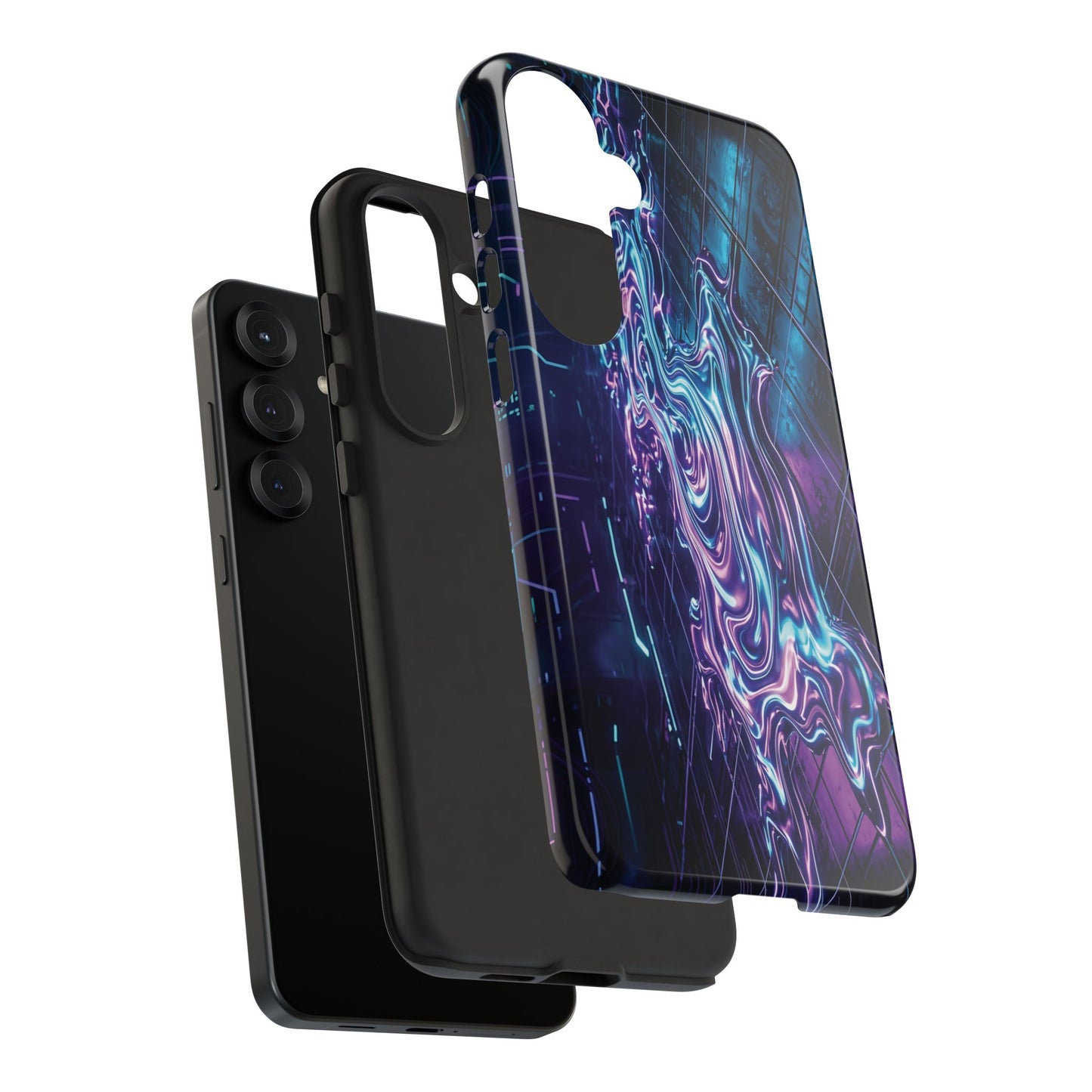 Galaxy Resin Water Tough Case — Neon Purple Blue Abstract Phone Cover