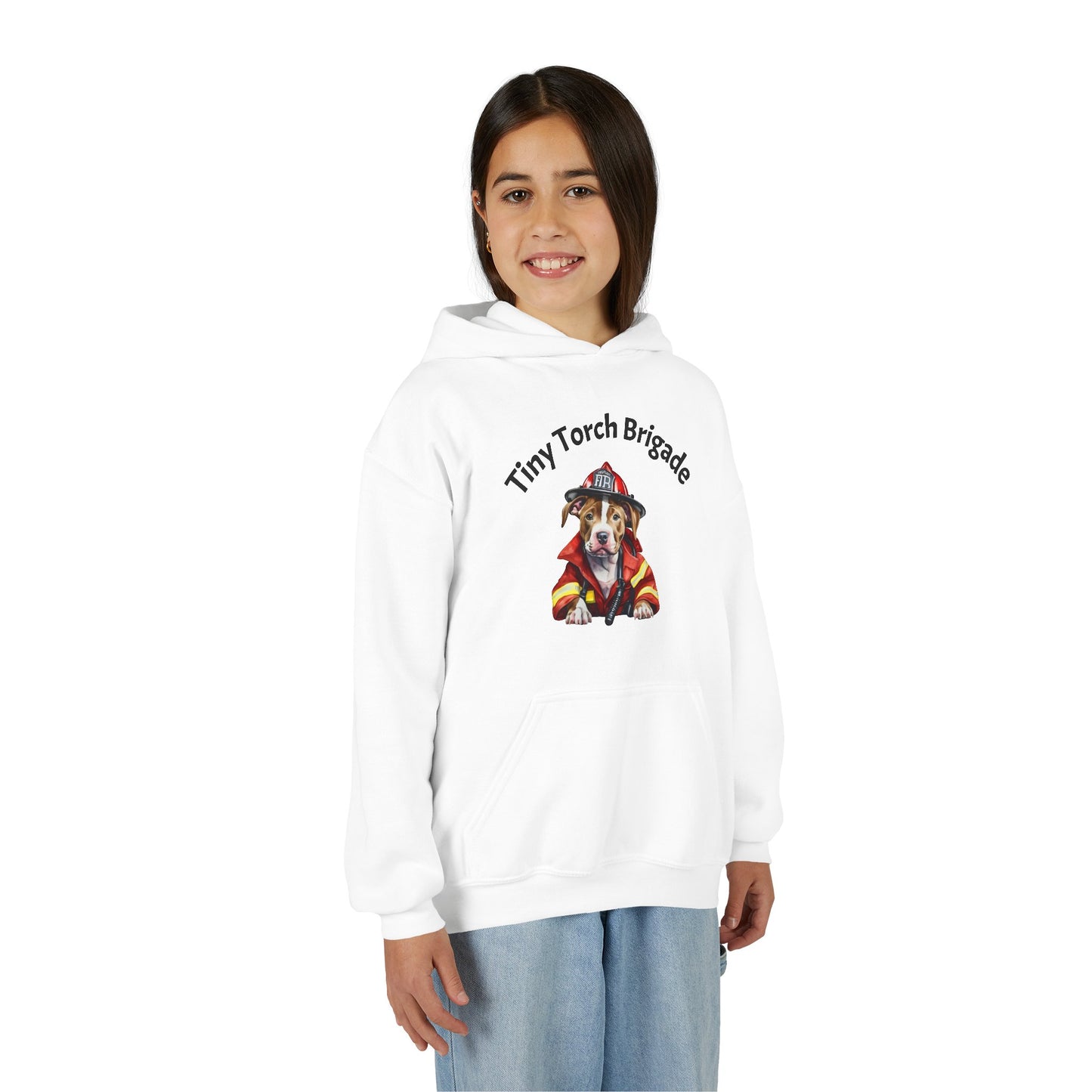 Youth Hoodie - "Tiny Torch Brigade" Firefighter Dog Graphic