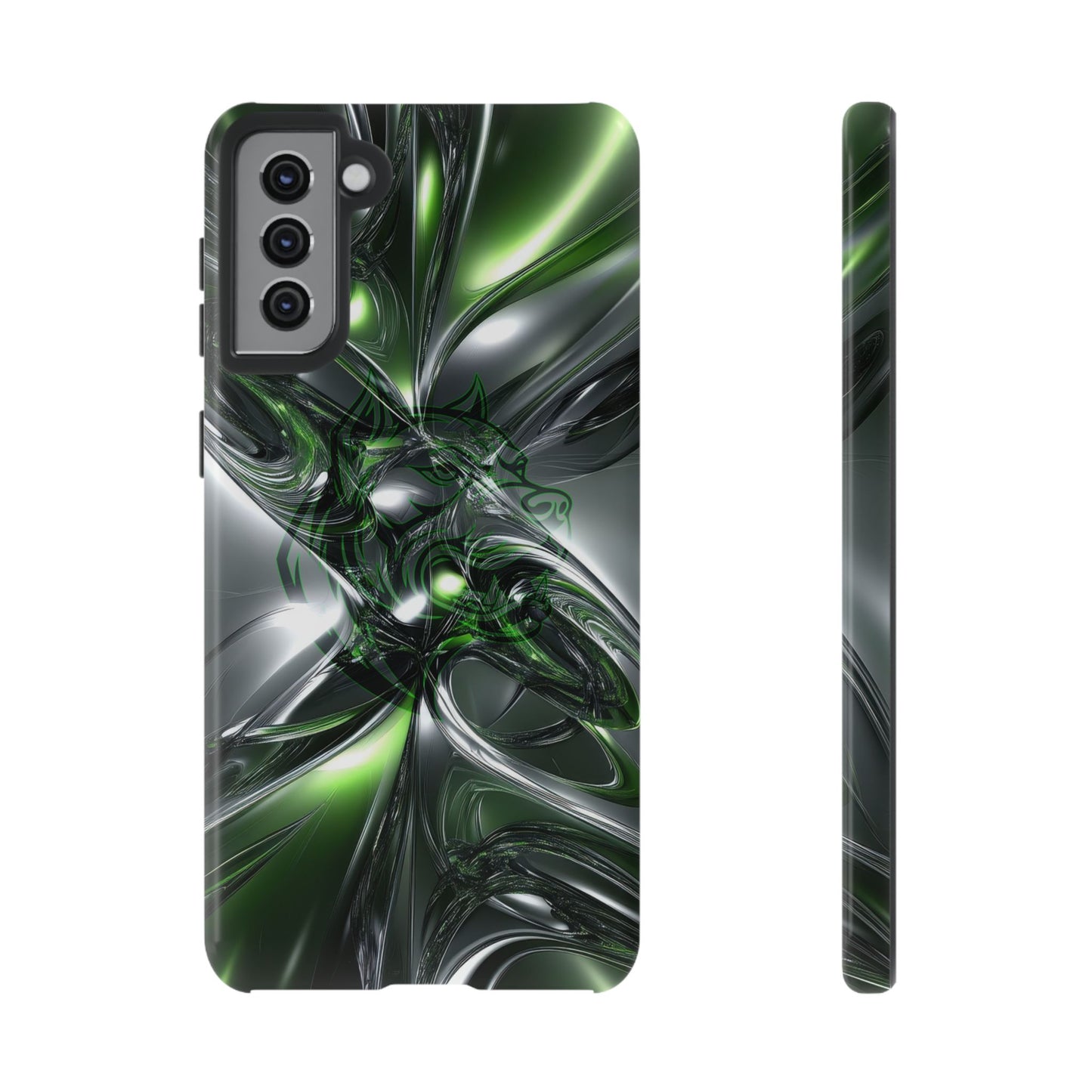 Green Metallic Abstract Tough Phone Case — Rugged Protective Phone Cover