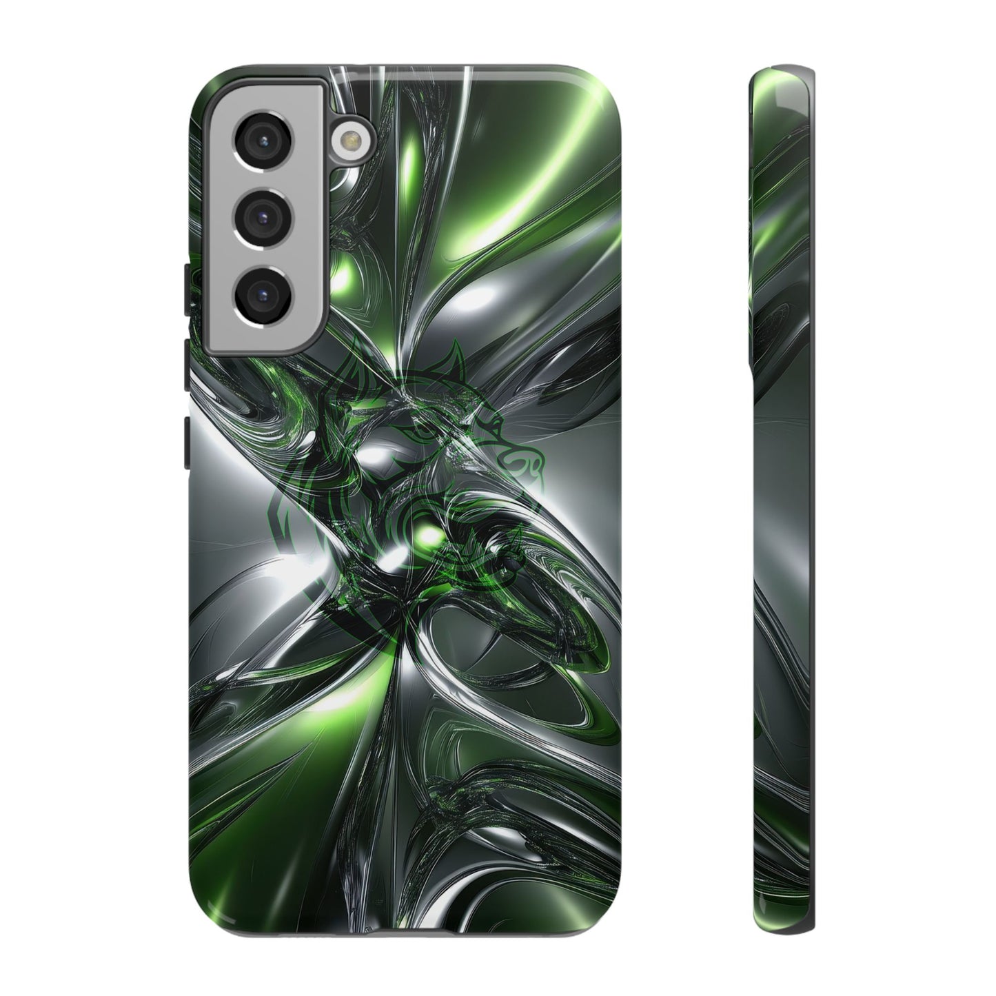 Green Metallic Abstract Tough Phone Case — Rugged Protective Phone Cover