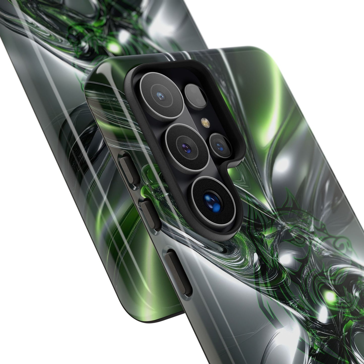 Green Metallic Abstract Tough Phone Case — Rugged Protective Phone Cover