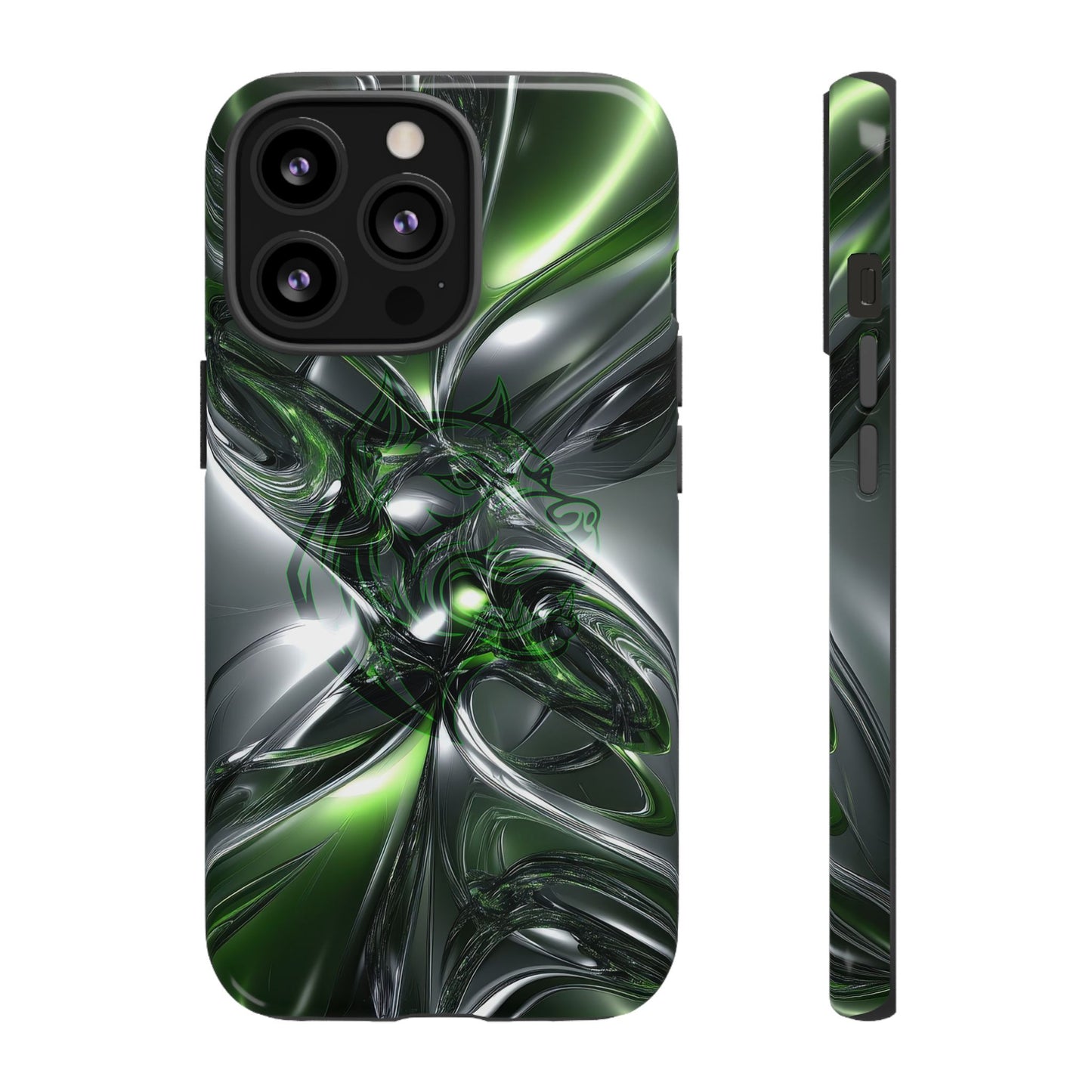 Green Metallic Abstract Tough Phone Case — Rugged Protective Phone Cover