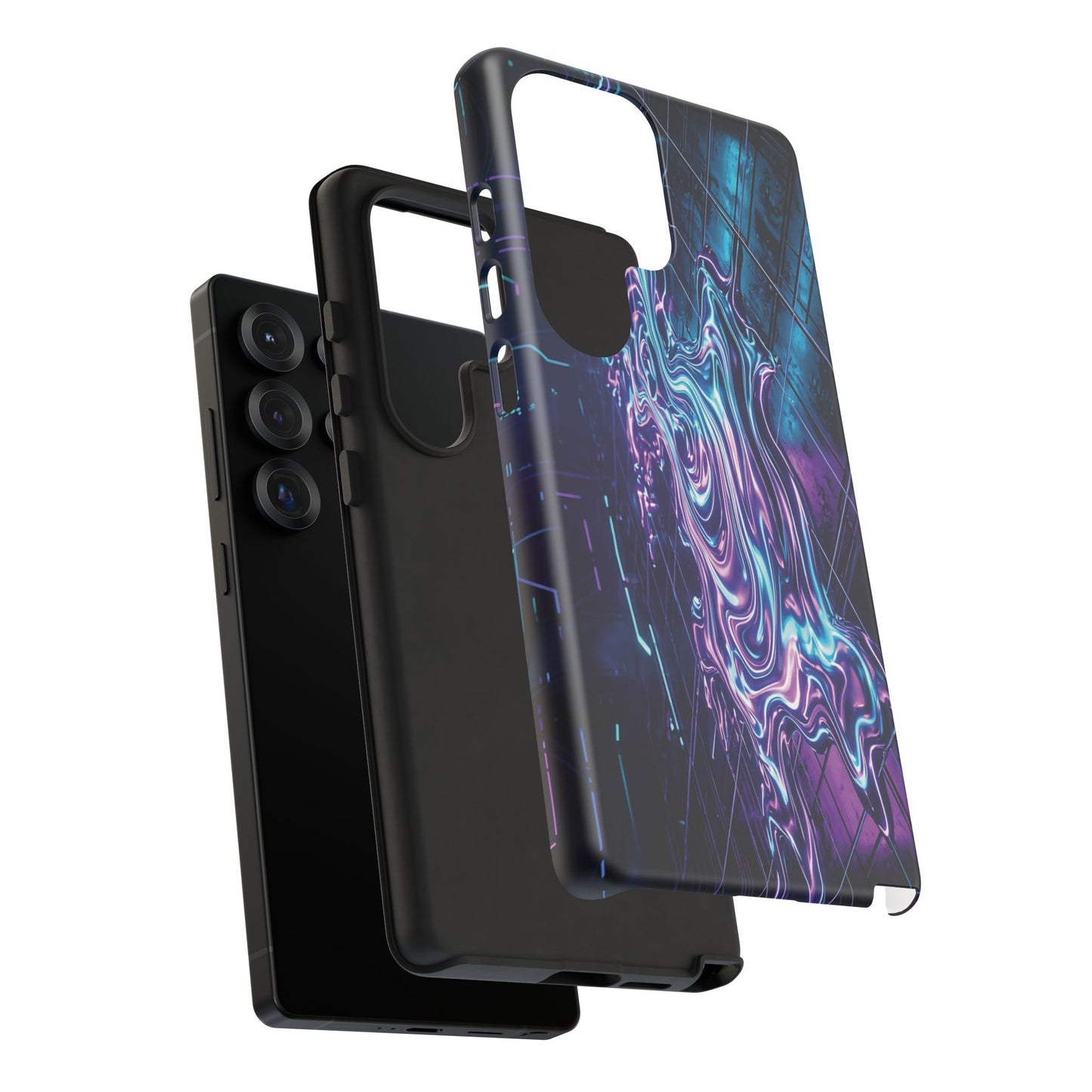 Galaxy Resin Water Tough Case — Neon Purple Blue Abstract Phone Cover