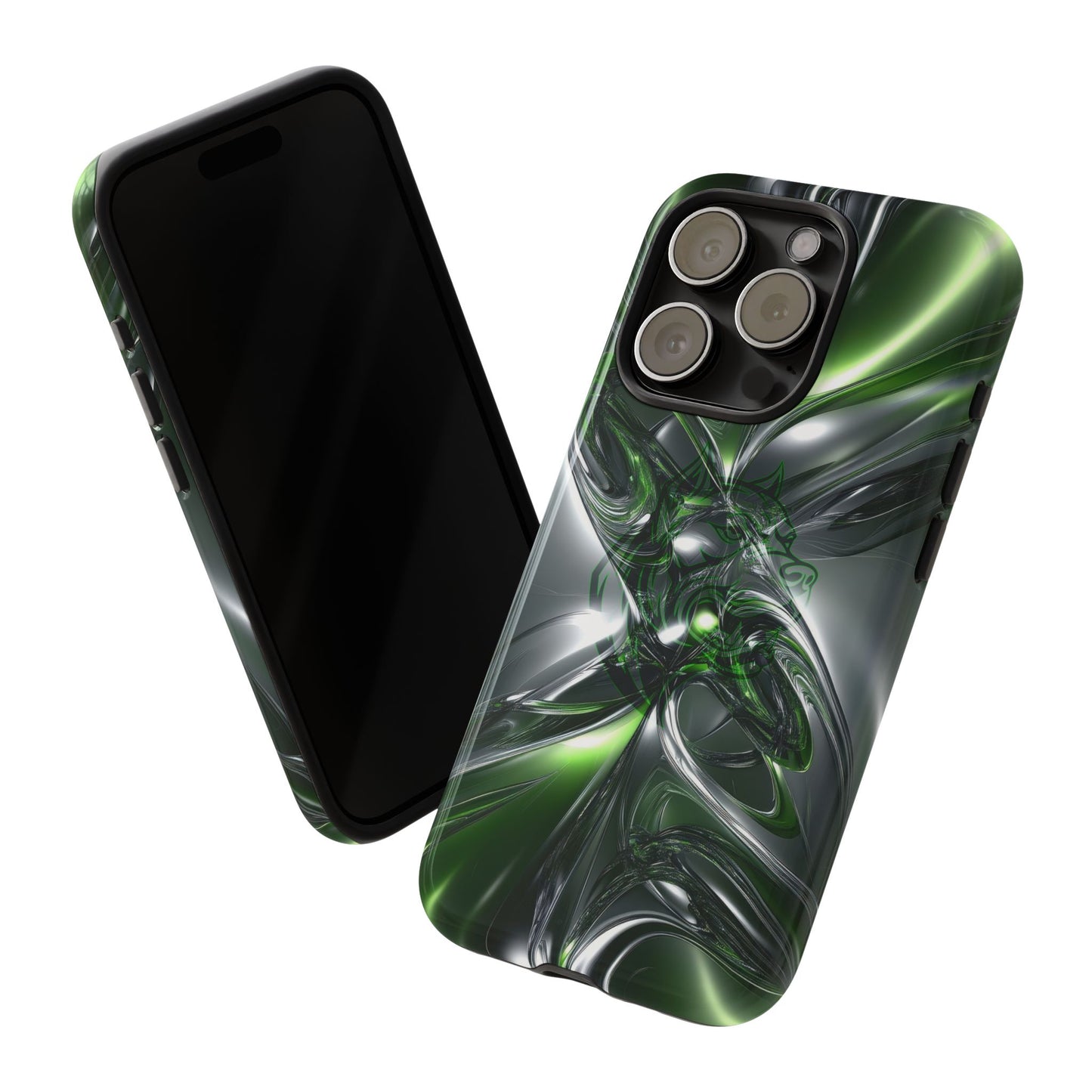 Green Metallic Abstract Tough Phone Case — Rugged Protective Phone Cover