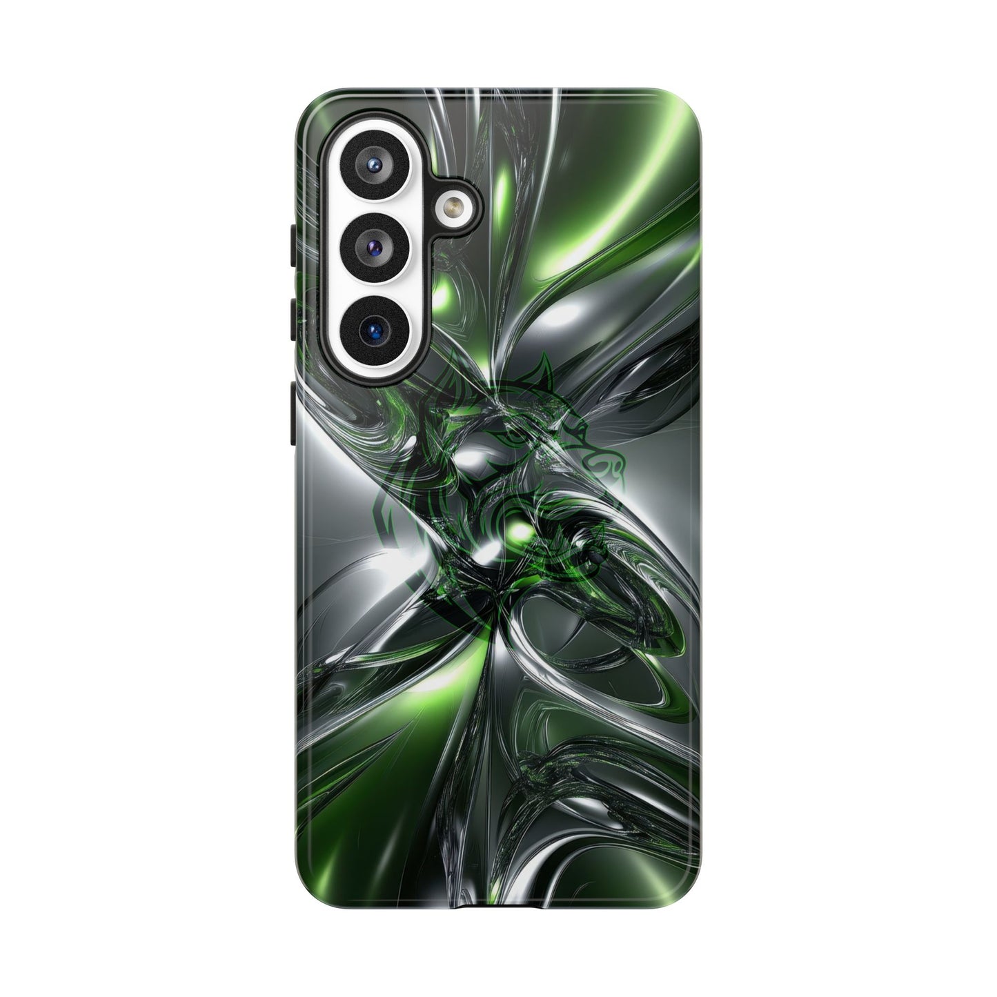 Green Metallic Abstract Tough Phone Case — Rugged Protective Phone Cover