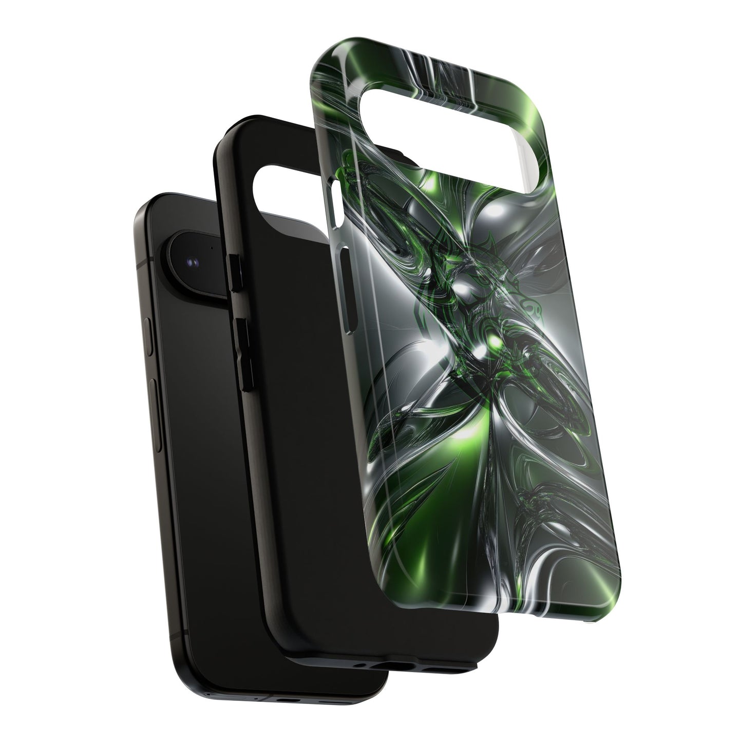 Green Metallic Abstract Tough Phone Case — Rugged Protective Phone Cover