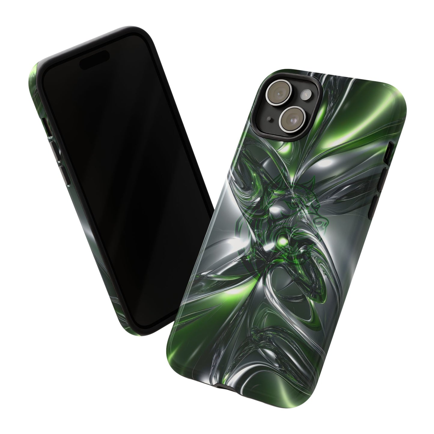 Green Metallic Abstract Tough Phone Case — Rugged Protective Phone Cover