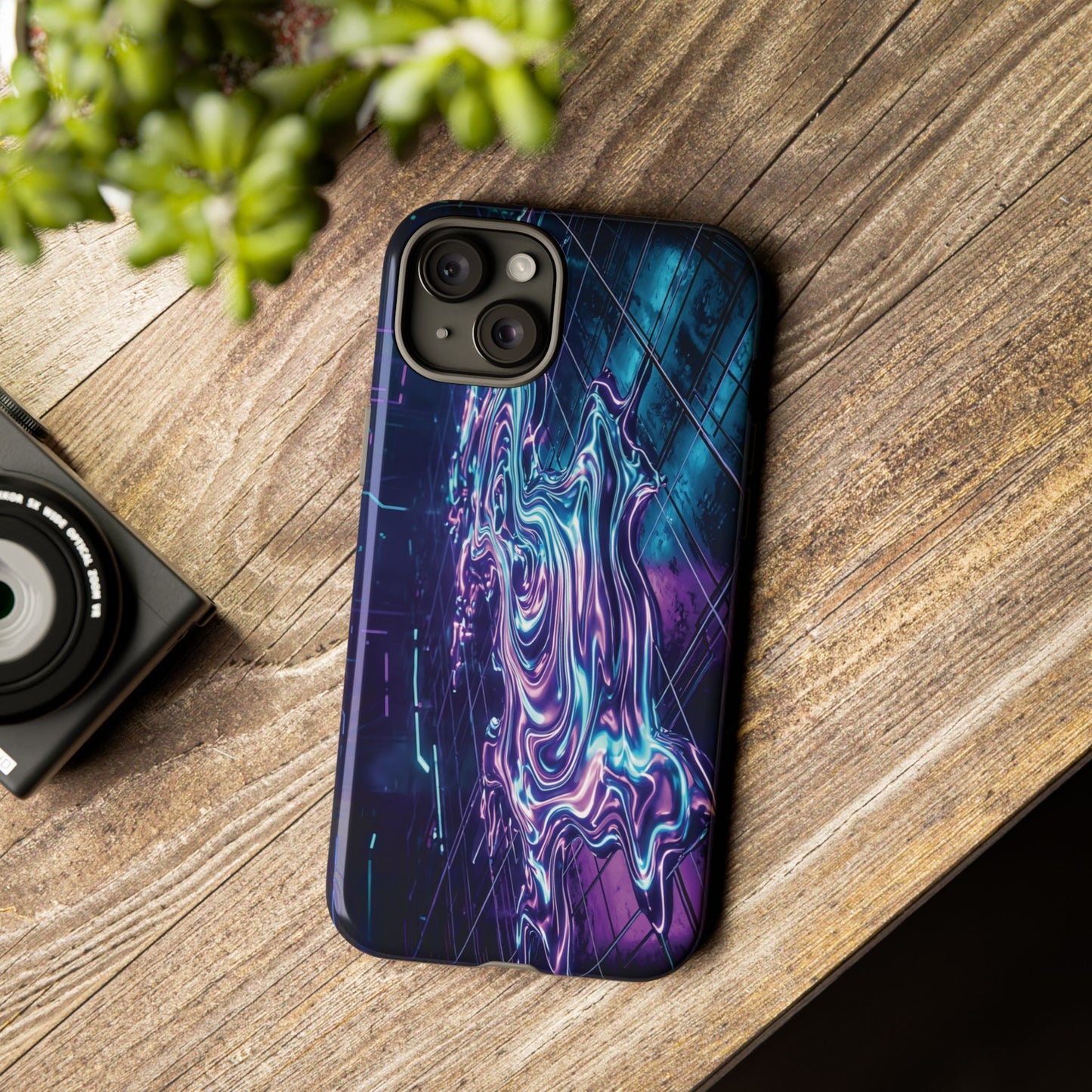 Galaxy Resin Water Tough Case — Neon Purple Blue Abstract Phone Cover