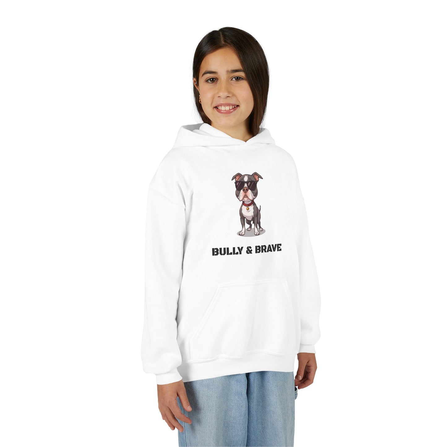 Youth Hoodie — "Bully & Brave" Pitbull Puppy Graphic