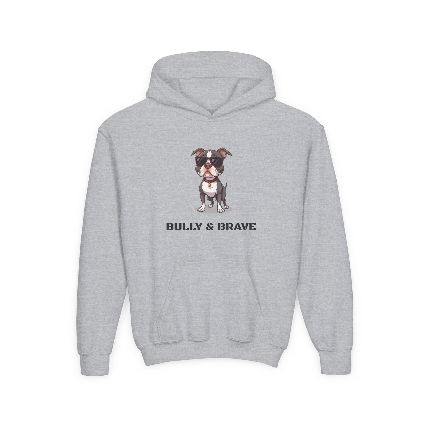Youth Hoodie — "Bully & Brave" Pitbull Puppy Graphic